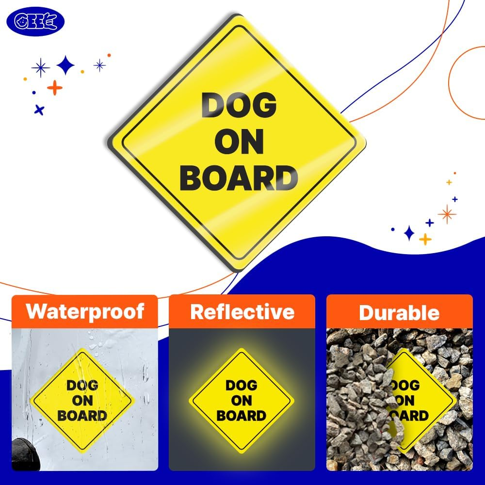 GEEKBEAR Dog on Board Car Sign - Sticker or Magnet & Color Options, Weather-Resistant - Diamond Shape 6.8 X 6.8 in (Mint, Reflective Magnet) image number 7