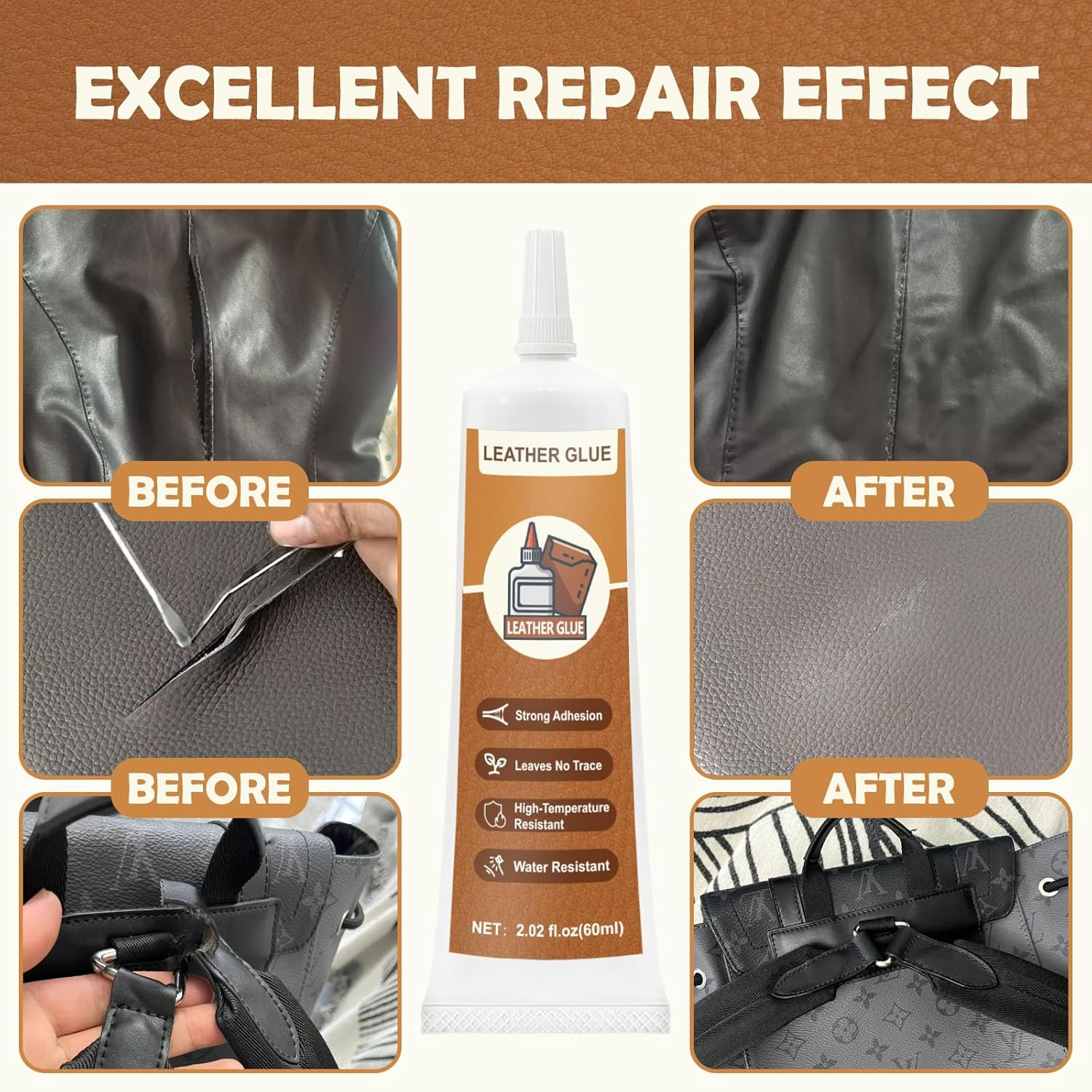INNOVAYOU Leather Glue 120Ml, Leather Glue Adhesive Instant Bonding Permanent Clear Soft Strong Waterproof, Leather Glue Repair for Sofas, Car Seats, Purses, Leather Restoration and Bonding image number 4