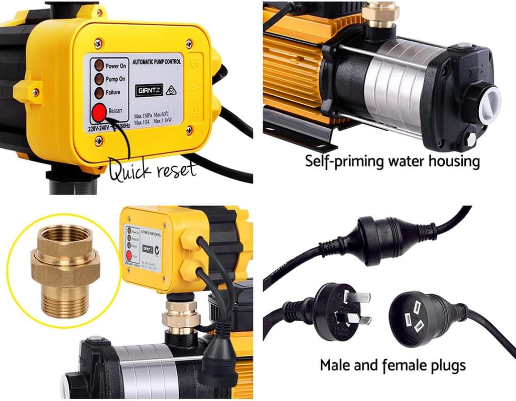 Giantz 2500W Max 6-Stage Garden Water Pump High Pressure Automatic Multi-Stage Irrigation Booster Pump for Rainwater Tank Transfer Sprinkler System Home Farm Lawn Watering External Yellow image number 3