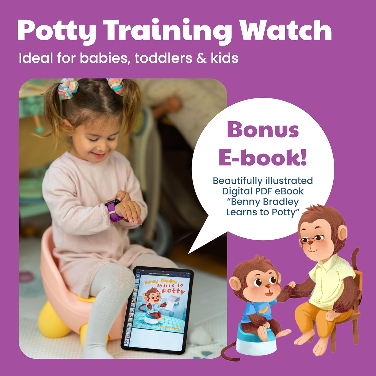 Potty Training Watch for Kids V2 &ndash; a Water Resistant Potty Reminder Device for Boys & Girls to Train Your Toddler with Fun/Musical & Vibration Interval Reminder with Potty Training Ebook - Unicorns image number 4