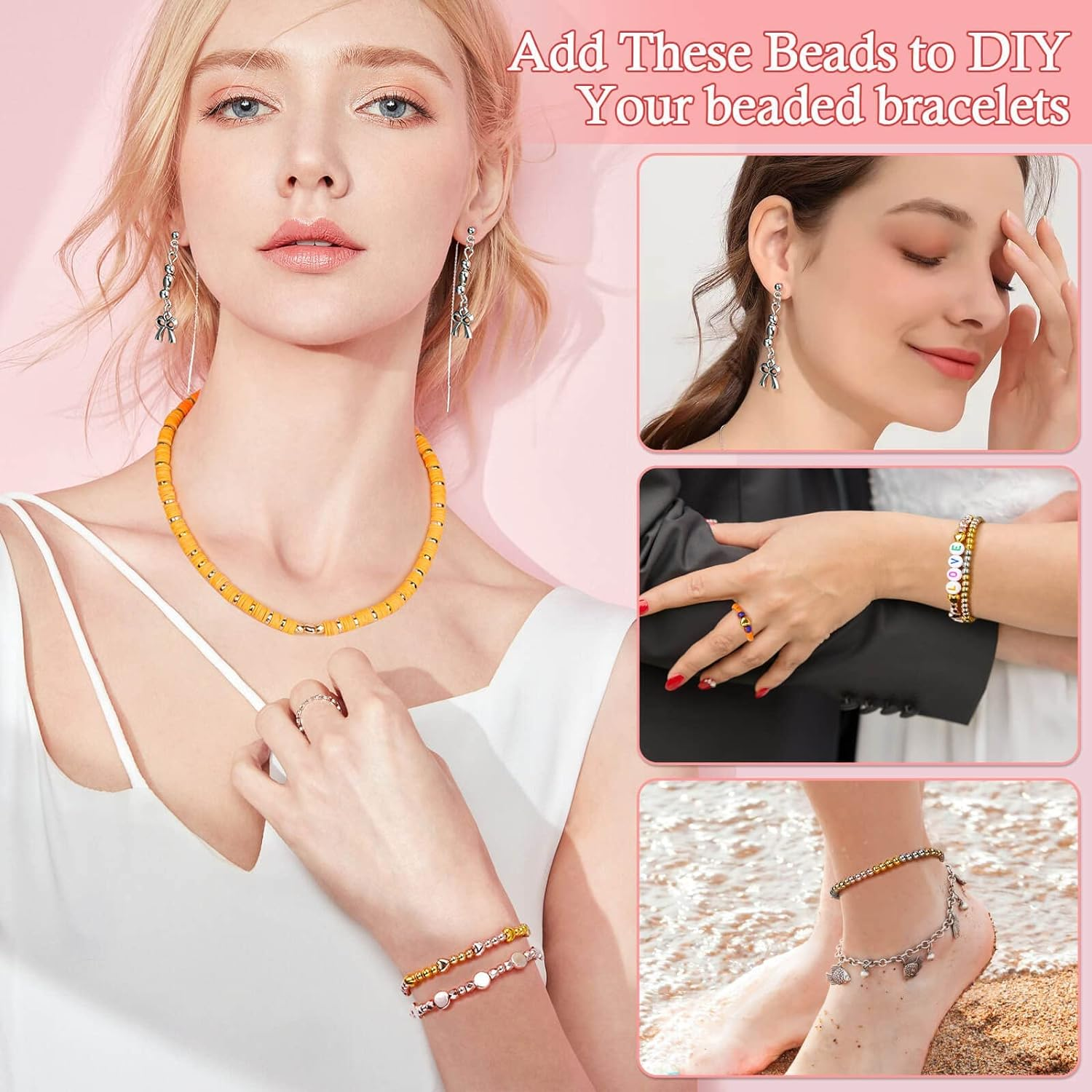 YBVABE Gold Spacer Beads for Jewelry Making, Assorted Bracelet Beads round Rhinestone Beads Star Beads Gold Beads for Bracelet Jewelry Making (Gold, Sliver, Rose Gold, KC Gold)-2140Pcs image number 2