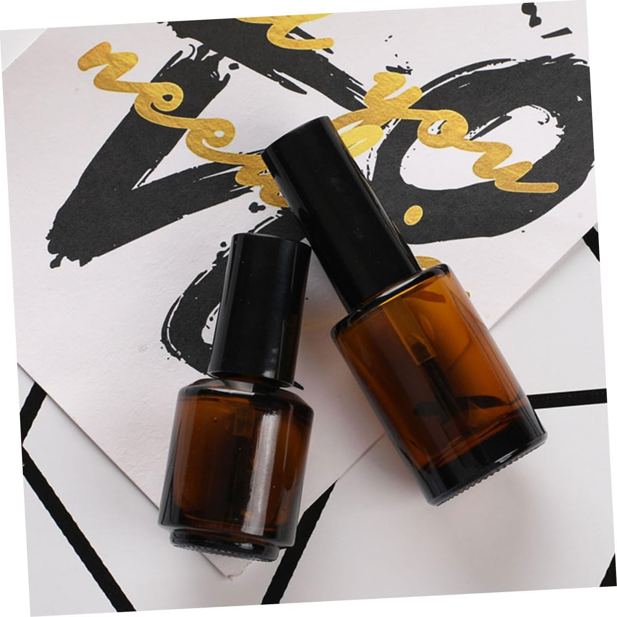 Beavorty 15Pcs Empty Refillable Glass Nail Polish Vials Brush Brown Tea Bottles for Nail Art Glass Bottles for Craft image number 5