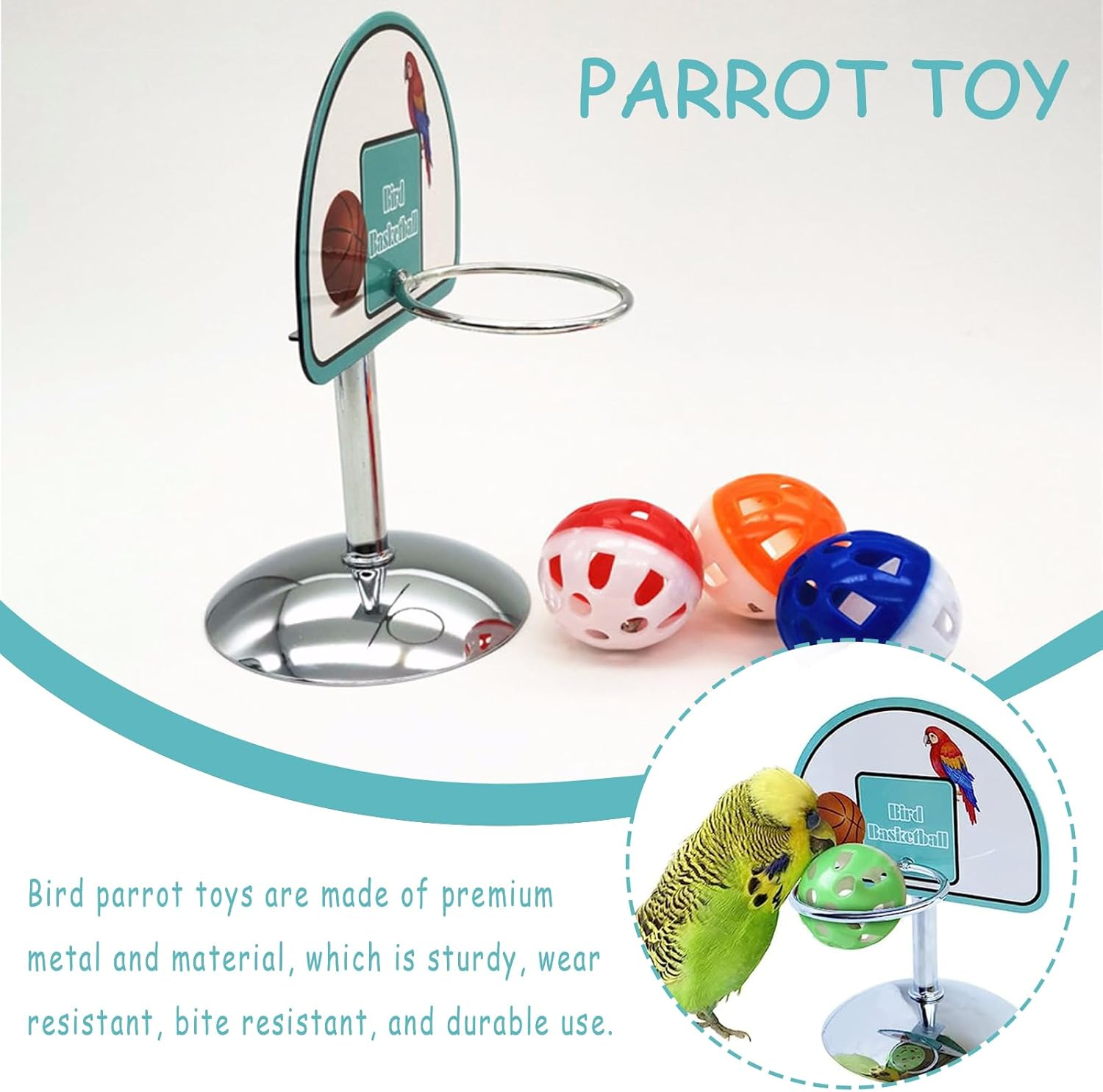 Wishesmar Metal Parrot Toys Set Parrot Training Toy Bird Educational Interactive Intelligence Toy Including Basketball Stacking Toy for Budgies Cockatiel Parakeet image number 5