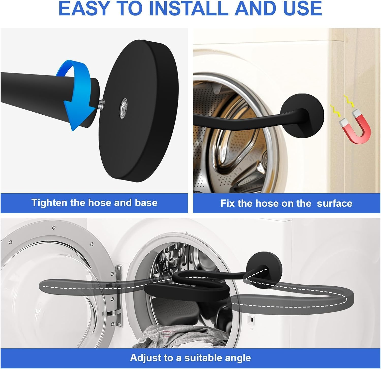 Front Load Washing Machine Door Stopper - Tool-Free Installation Washer Door Prop, Stainless Steel Holder to Keep Washer Ajar, Prevents Mold/Mildew Odors (Black) - Black image number 4