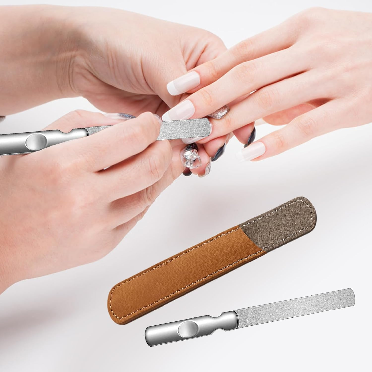 DAJING Professional Stainless Steel Nail Files - Double Sided, Heavy Duty, Non-Slip Handle, Perfect for Natural Nails, Toenails, and Pets, Includes Leather Case image number 4