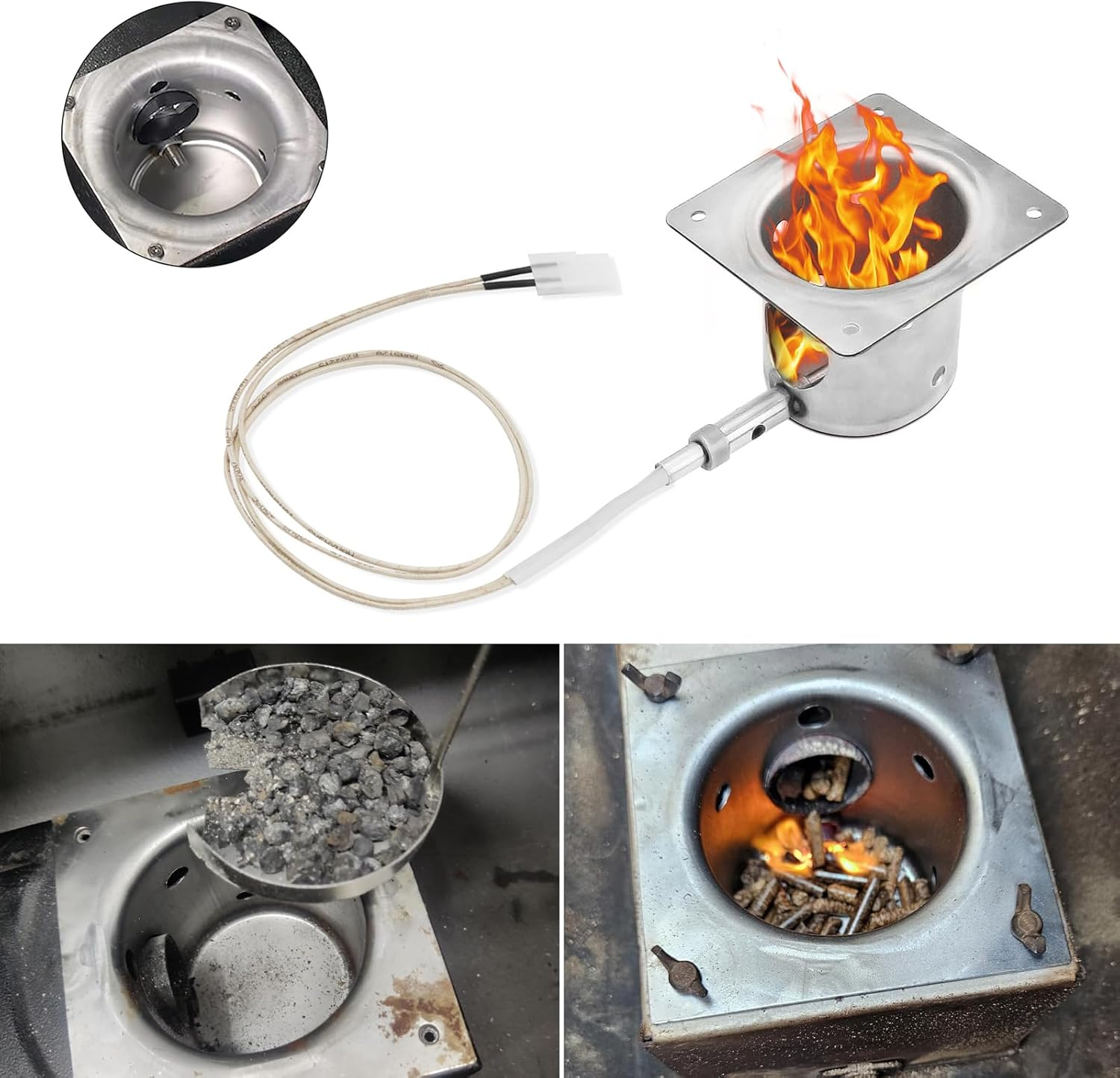 Fire Burn Pot and Hot Rod Ignitor Replacement Parts for Traeger,Pit Boss Pellet Grill Burner, Fire Burn Pot Kit for Z Grills, Stainless Steel Pit Boss Fire Burn Pot, Fire Burn Pot with Screws and Fuse image number 3