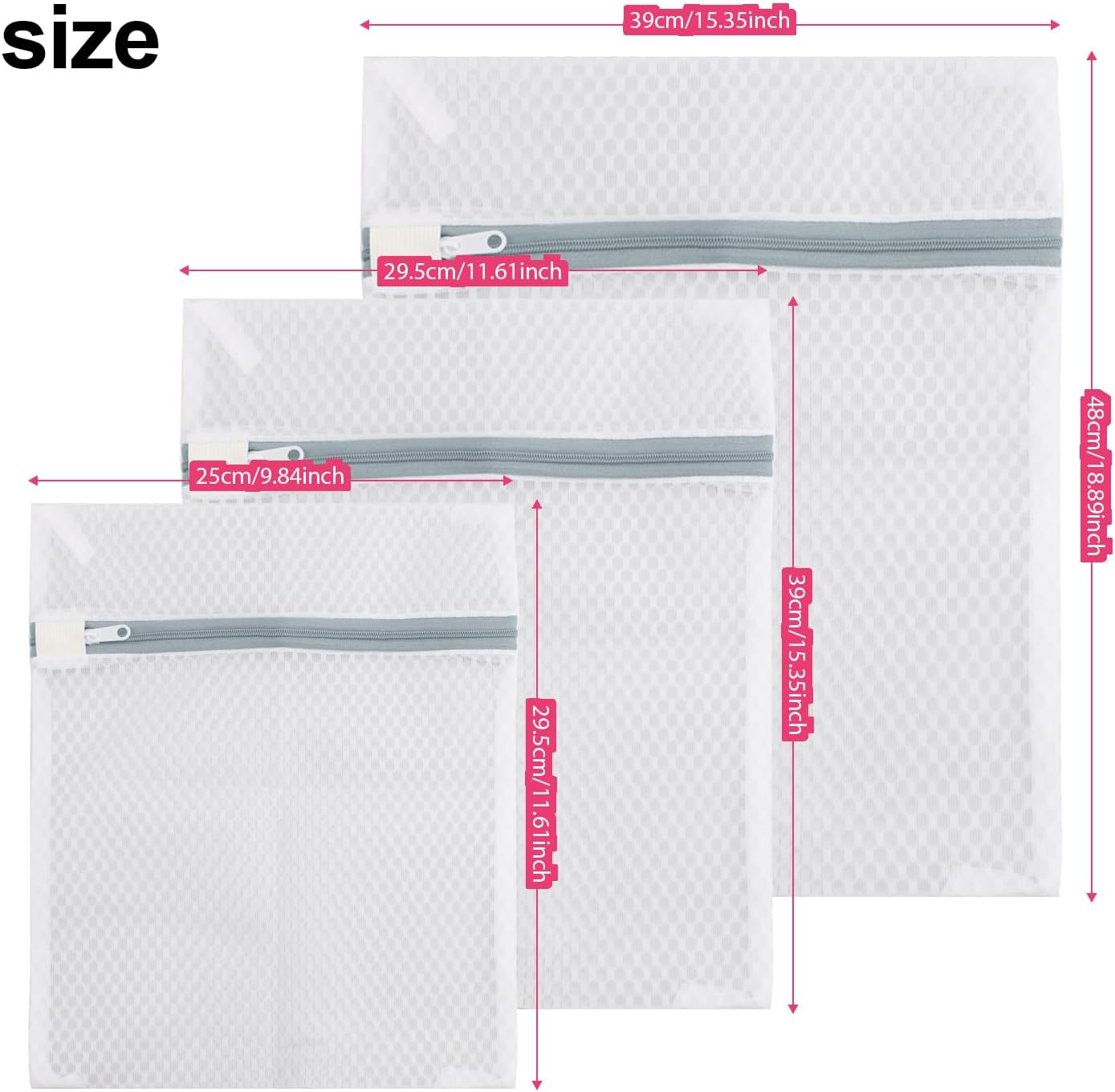 H HOME-MART 3Pcs Honeycomb Mesh Laundry Bags,3 Size Delicates Laundry Bag for Washing Machine,Lingerie Bags Travel Storage Organize Bag for Laundry,Travel image number 6