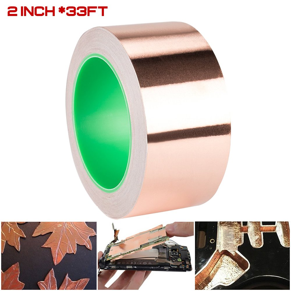 Danzix Copper Foil Tape Conductive Self Adhesive (2Inch X 33Ft) Extra Long Value Pack for Guitar & EMI Shielding, Slug Repellent, Crafts, Electrical Repairs, Grounding, Stained Glass, Brazing, Solde image number 5