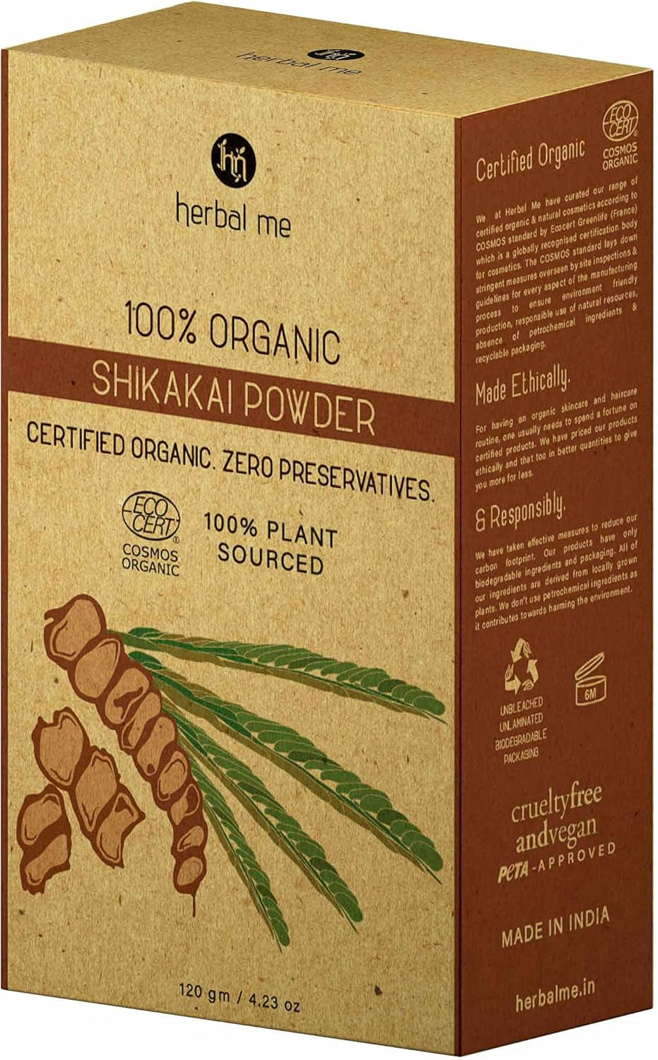 HM Herbal Me Certified Organic Shikakai Powder | Hair Cleanser for Deep Cleansing and Soft Hairs_120Gm image number 2