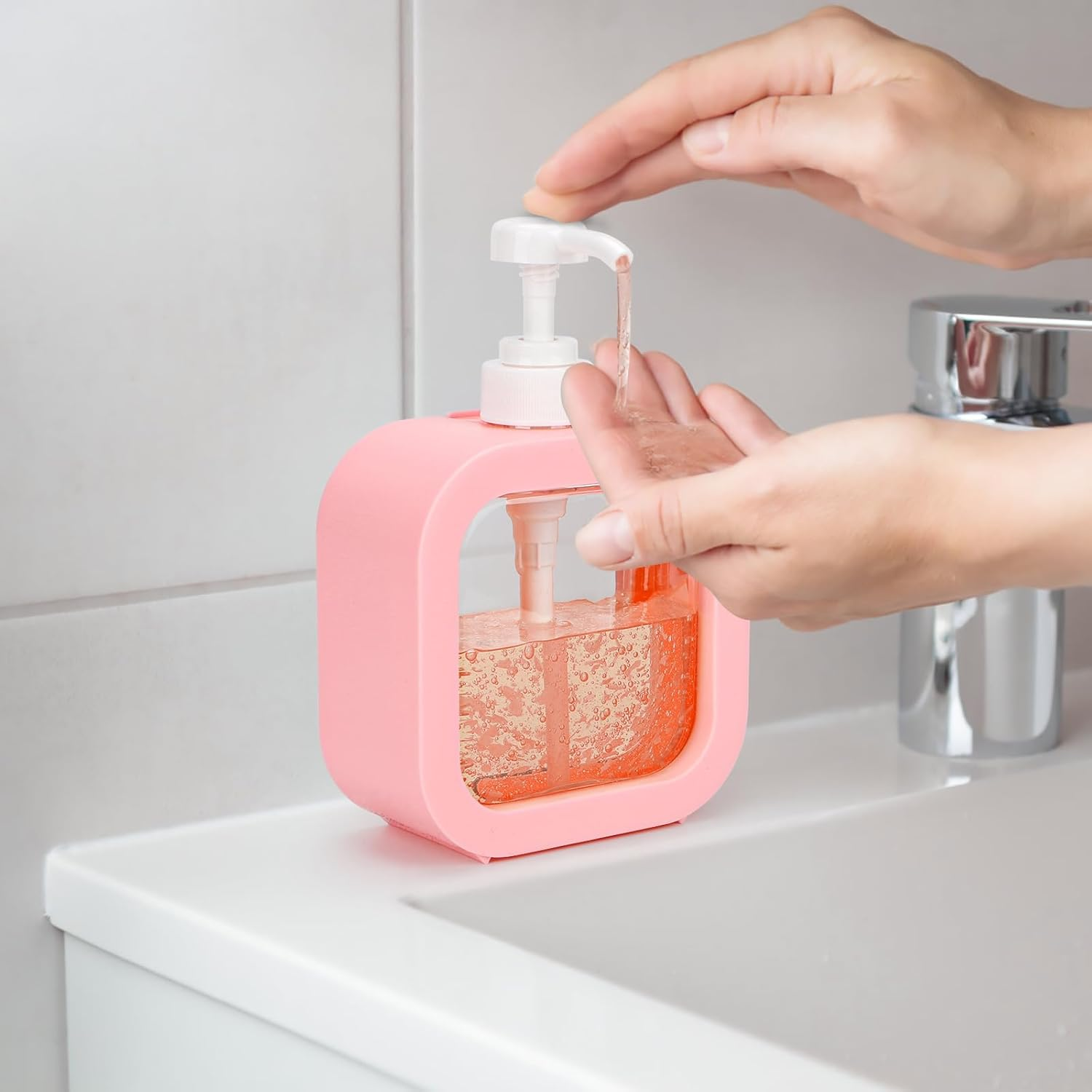 Segbeauty Shampoo and Conditioner Dispenser, 2Pcs 500Ml Dishwashing Liquid Dispenser, Pump Bottle with Labels, Empty and Refillable, in Plastic (Pink) image number 2