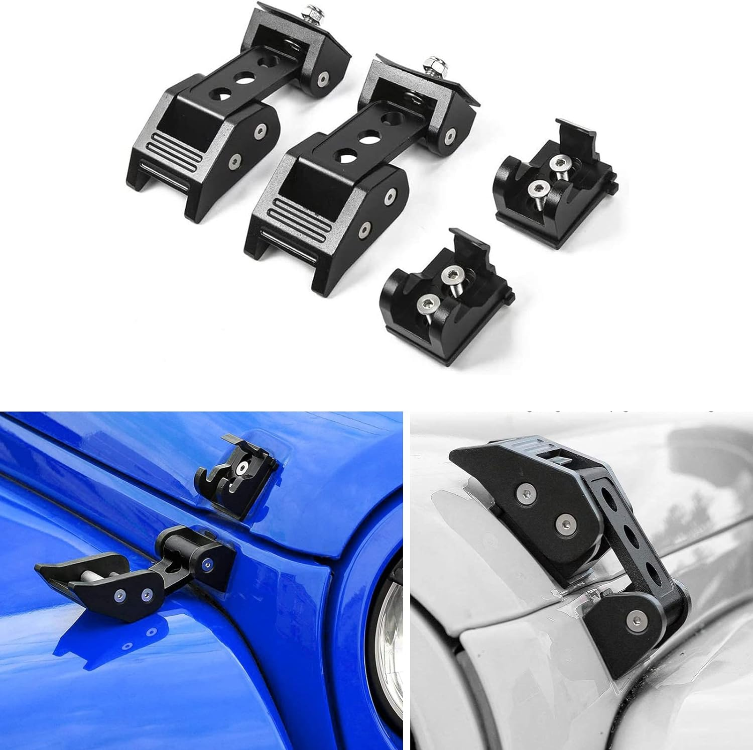 Stainless Steel Latch Hood Capture Kit for 2007-2018 Jeep Wrangler JK JKU and 2018-2022 Jeep Wrangler JLJLU Gladiator 2-Door and 4-Door (Red) image number 2