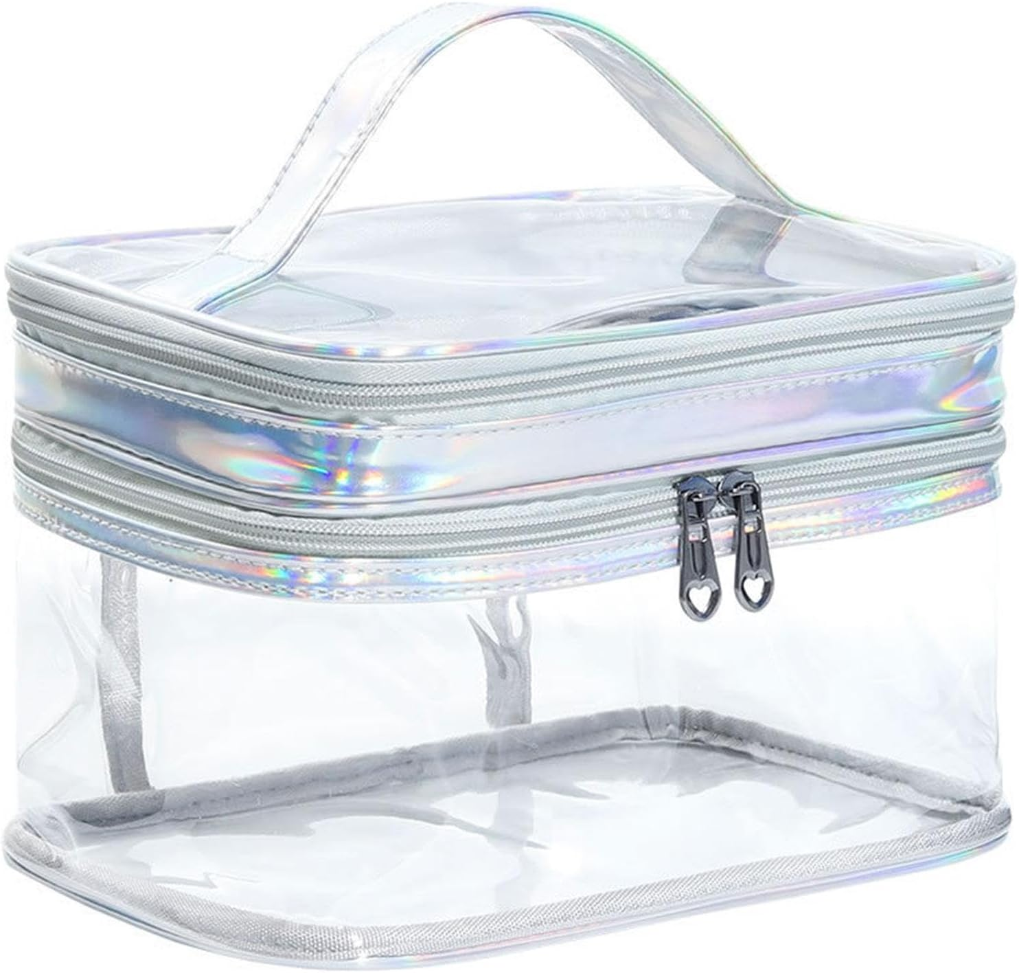 Double Layer Clear Cosmetic Bag Double Layer Clear Cosmetic Bag Transparent Large Cosmetic Bag, Silver, Siehe Beschreibung, See Description