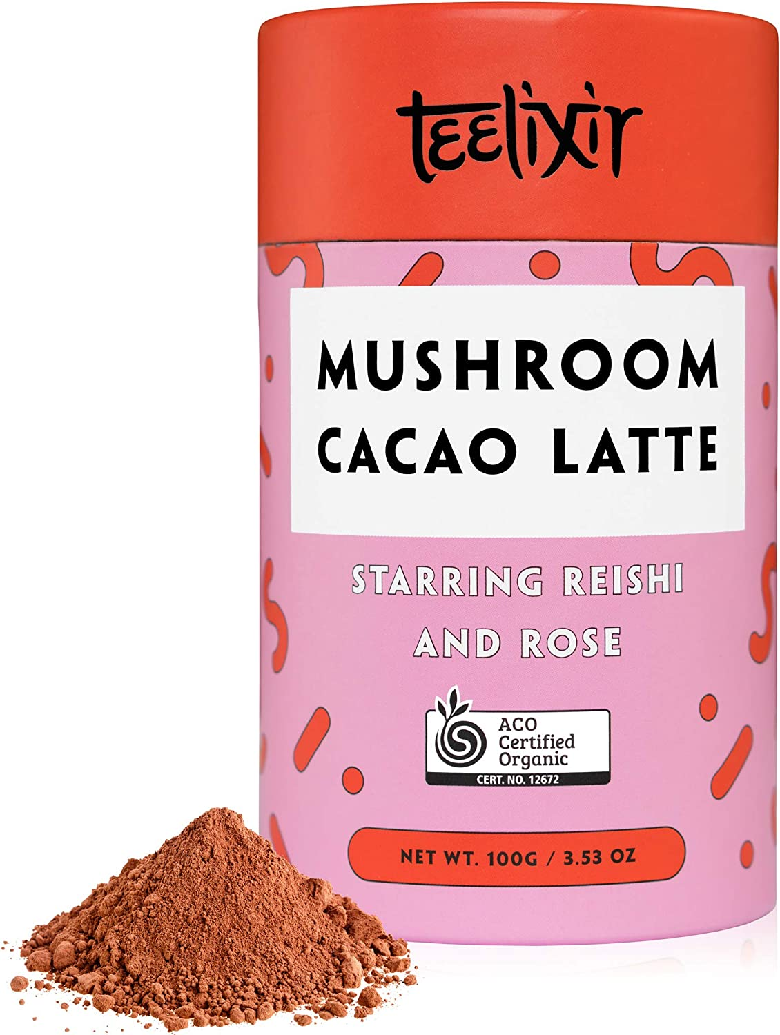 Teelixir Mushroom Raw Cacao Latte (100 G) Certified Organic Hot Chocolate Drink Mix with Reishi Superfood Extract Powder and Rose - Vegan, Paleo, Gluten Free, Unsweetened, Non GMO - Natural Stress and Sleep Support image number 3