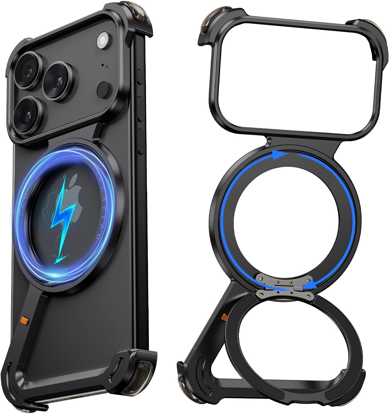 NIFBANG Z Shape for Iphone Air, Frameless Case, with 360&deg; Rotating Magnetic Stand, Mobile Phone Case, Thin Aluminium Military Shockproof Protective Case for Iphone 17 Air Bumper Case (Silver)