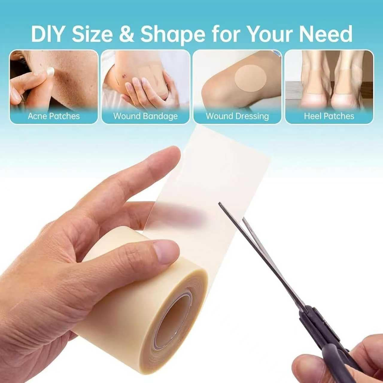 Hydrocolloid Roll for Wound Care, 5Cm*2M Hydrocolloid Bandages Rolls Tape, Waterproof and Ultra Absorbent Patch Bandages Cut-To-Size, First Aid Kit Essential for Burn Blister (Color A) image number 1