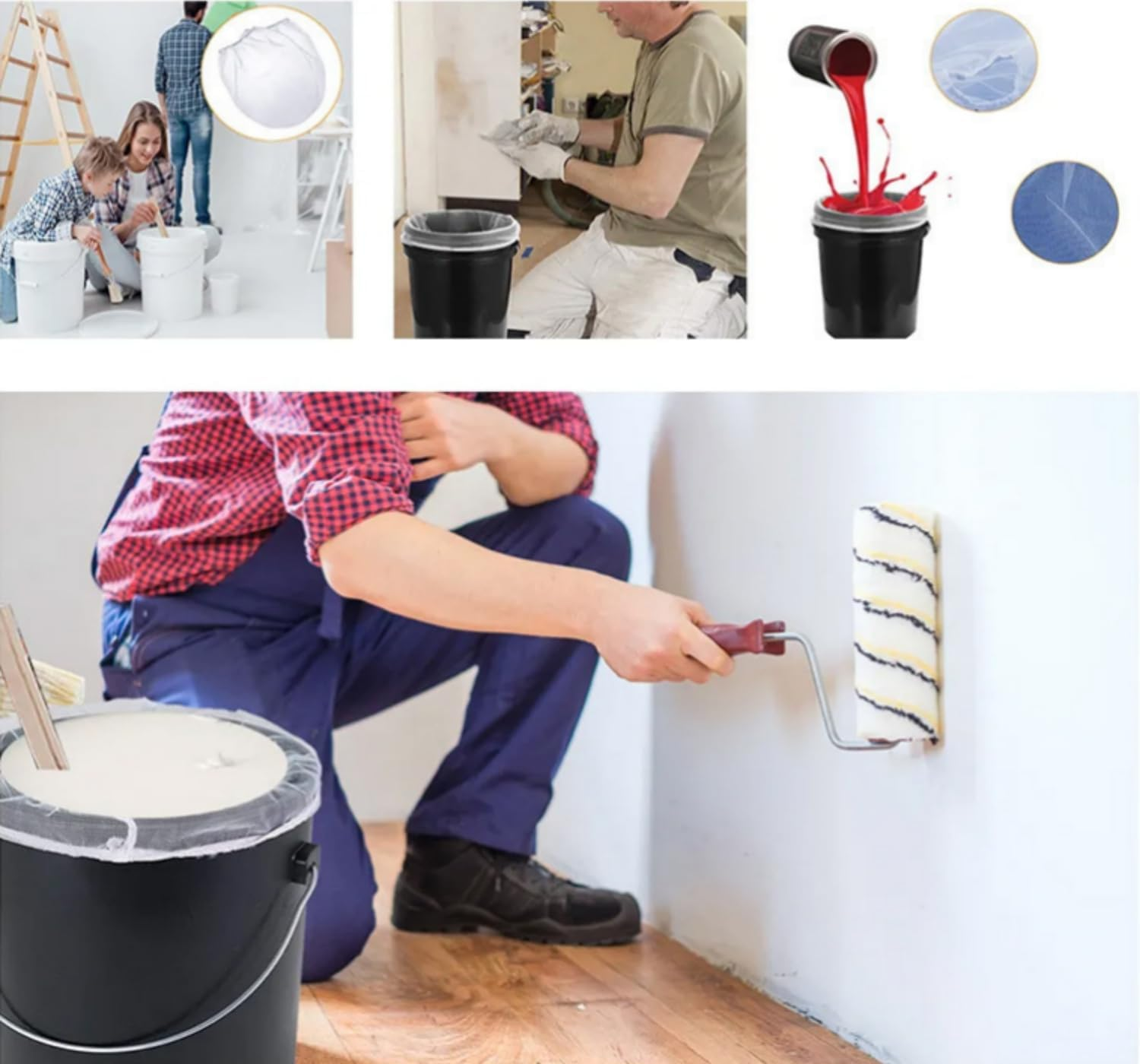 Fenglin-Joy Paint Strainer Bags, Pack of 3, 5 Gallon Colour Strainer, White, Fine Mesh Bucket Strainer with Elastic for Hydroponics, Painting, Gardening, Colour Garden Grain, 48 X 54 Cm image number 3