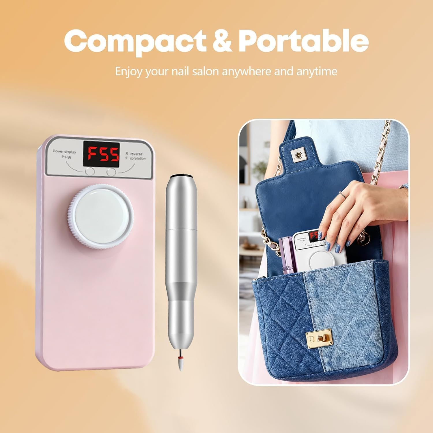 Yisis Professional Cordless Nail Drill, 55000RPM Electric Nail File with LCD Screen, Rechargeable Portable Efile Machine for Acrylic Gel Nails, Home Salon Manicure Pedicure Kit (Pink) - Pink image number 2