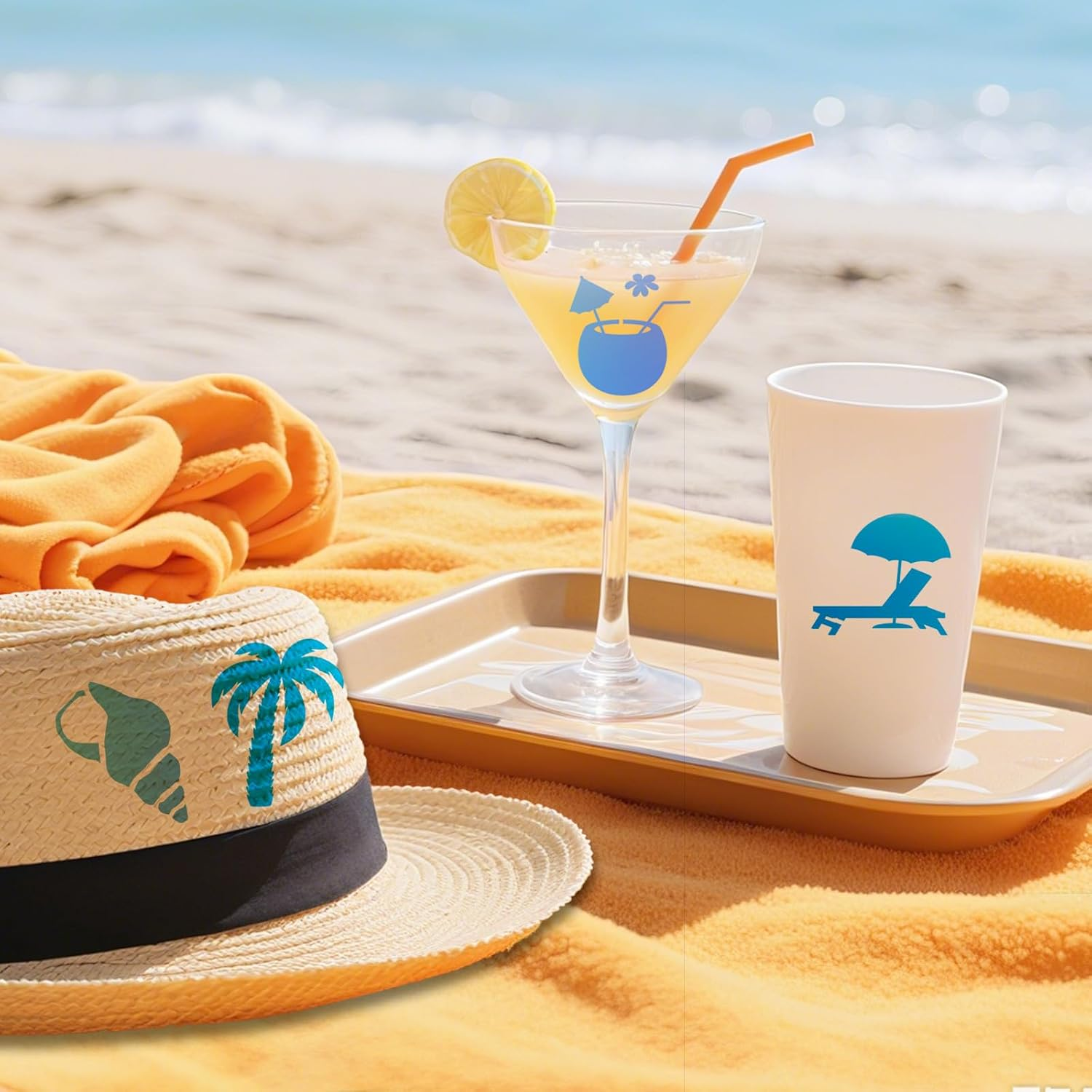 70Pcs Ocean Stencils for Painting, 3X3In Plastic Sea Life and Beach Stencils Ocean Creatures Palm Tree Patterns for Wood Canvas Rocks & DIY Crafts image number 6