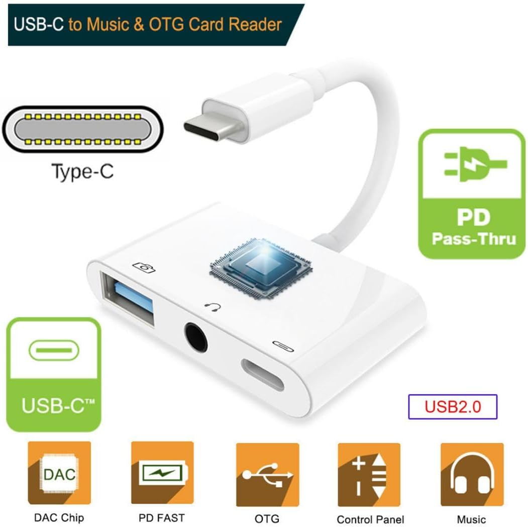 Chenyang 3 in 1 USB C to 3.5Mm Audio AUX & USB 2.0 Socket OTG Adapter with PD 15W Charge for Laptop Tablet Phone image number 6
