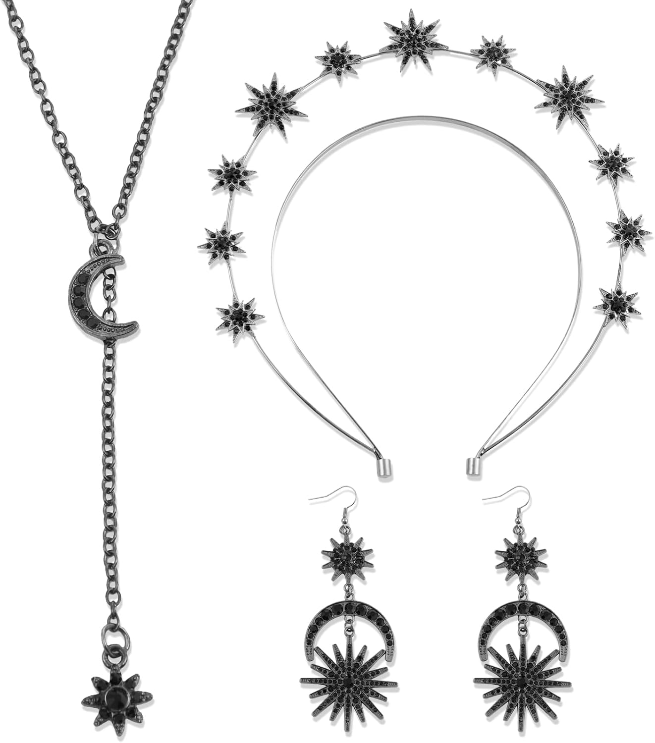 TYXHXTF 4Pcs Star Headband, Crown with Haly Layer, Rhinestone Hair Band, with Necklace and Earrings, Headband for Women and Girls