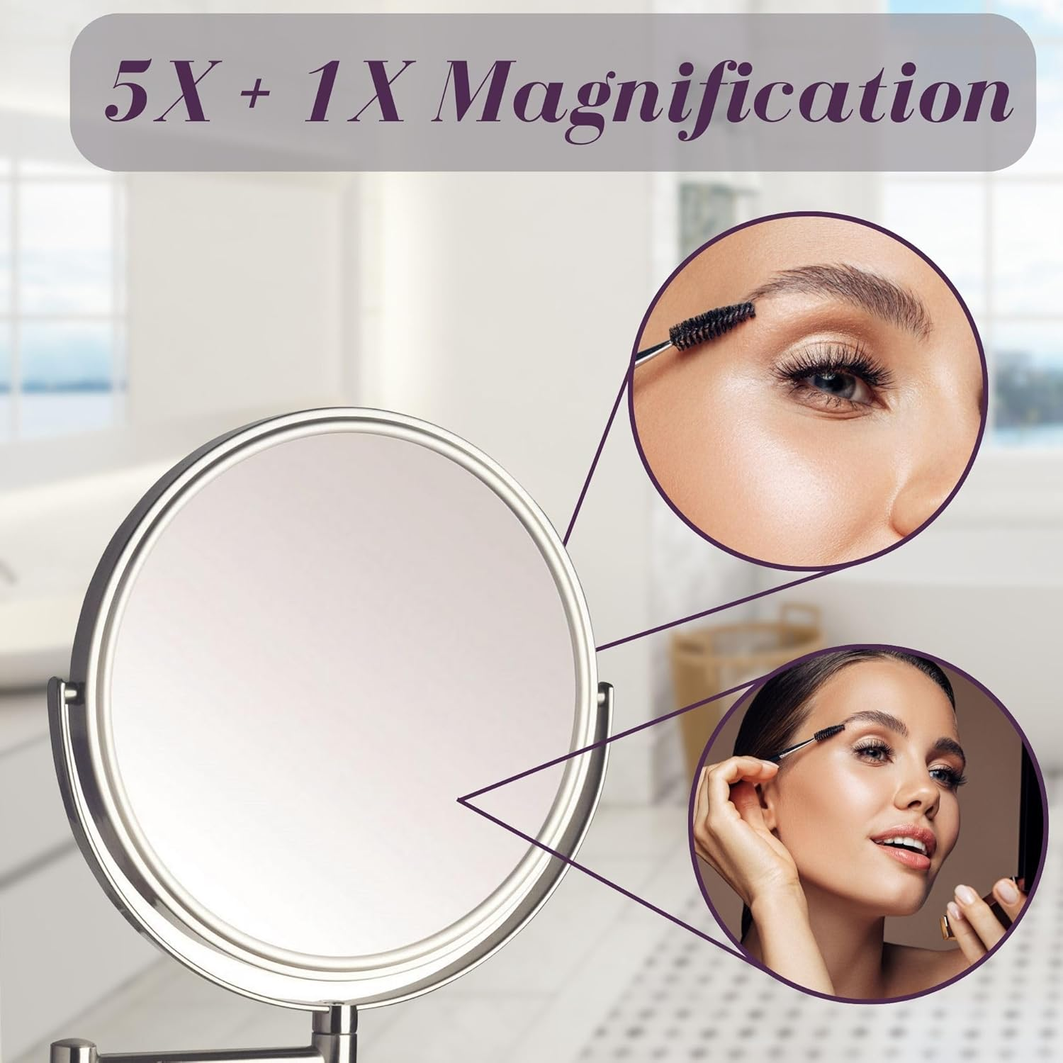 Jerdon JP7506N 8" Diameter Wall Mount Mirror, Nickel - Chrome image number 5