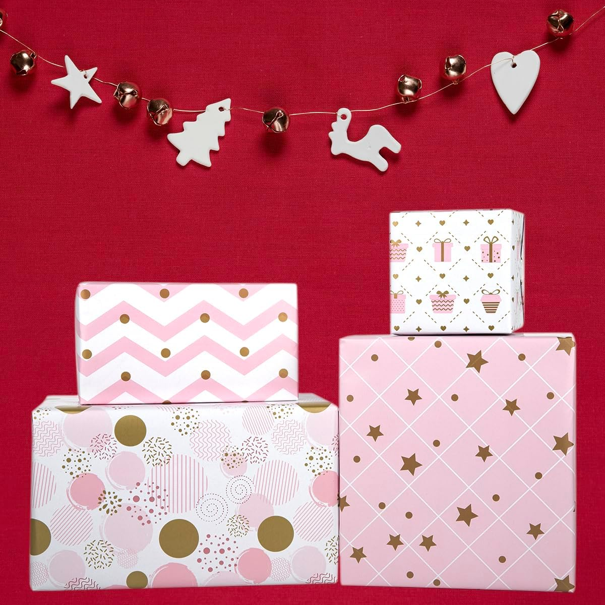 JUSTASHOW Gift Wrapping Paper for Birthday, Christmas Baby Shower(Pink), 4 Rolls Birthday Wrapping Paper for Girls Women Kids Adults, 17X118 Inches per Roll image number 3