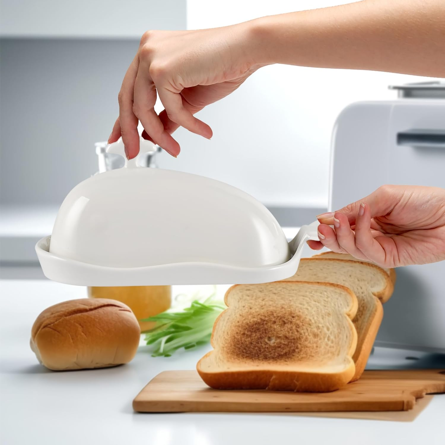 White Ceramic Butter Dish with Cover, Fit Both Western Stubbies and Elgin Butter Sizes Alike, Ideal to Savour Relaxed Meal with Family and Friends image number 6