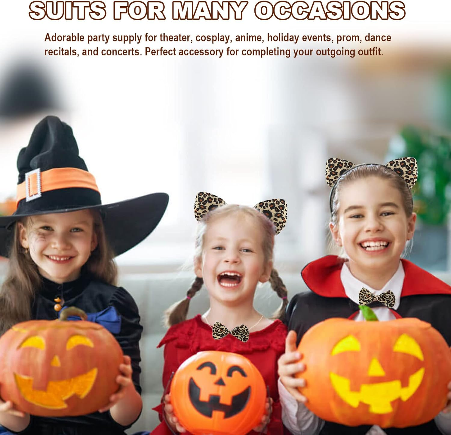 TSHAOUN 2 Pieces Leopard Ears Headband Set Ears Tail Bow Tie， Animal Cat Ears Band Bow Tail Fancy Dress up Set image number 2