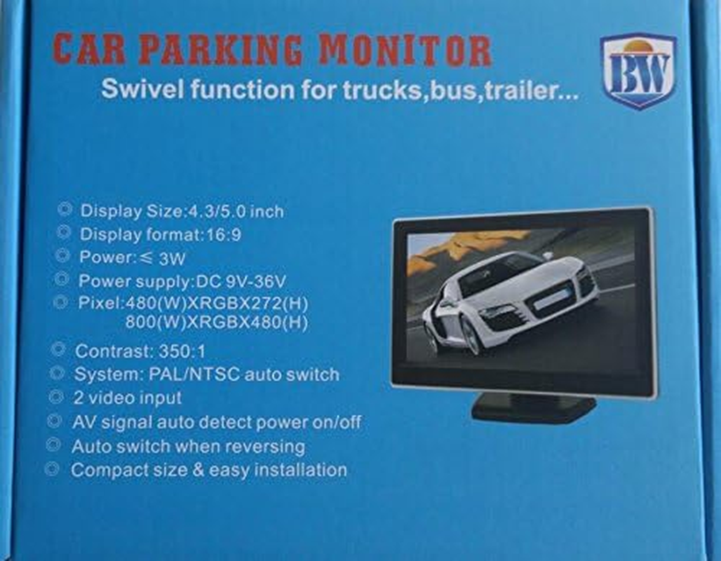 BW 5 Inch HD TFT LCD Car Monitor with Two Video Input, High -Resolution 800*480 Car Rearview Reversing Parking Monitor and Full Color LCD Backlight Display for Car Rear View Cameras/Car Dvd/Vcd/Gps/Other Video Equipment image number 2