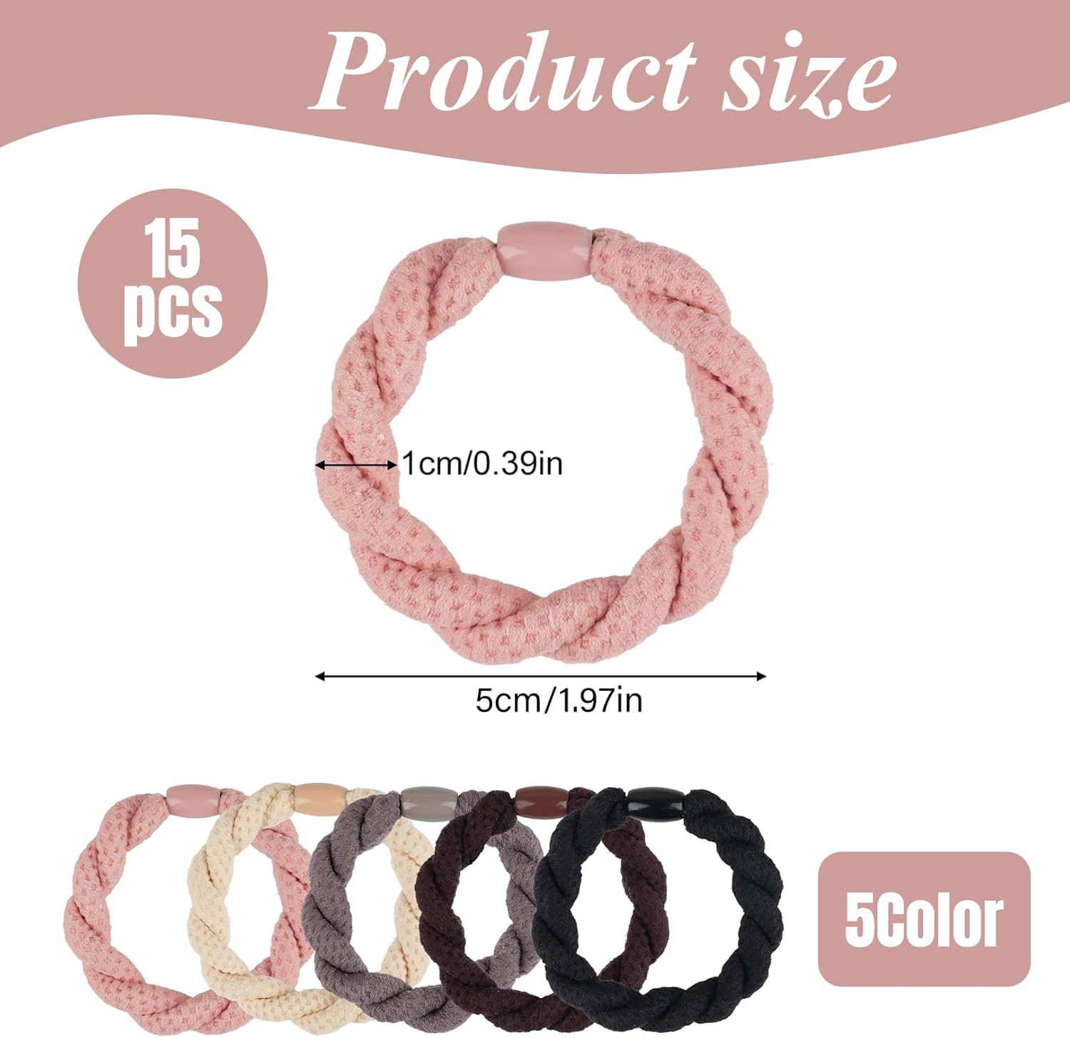 Pack of 15 Women'S Hair Bobbles, Elastic Braid Scrunchies, Hair Bands, Elastic Ponytail Holder, Hair Bobbles for Women, Girls, Children, Thick and Curly Hair