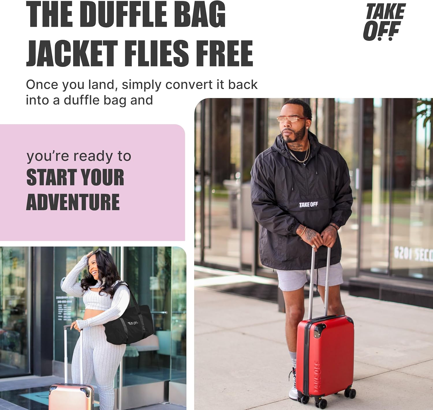 TAKE off Duffle Bag Jacket - Packable, Lightweight Travel Convertible Rain Coat for Travel, Black, Large, Duffle image number 3