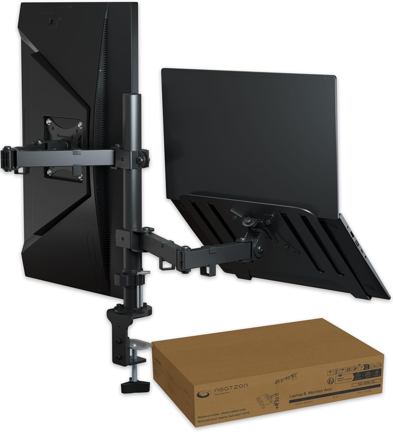 Neatzon Laptop and Monitor Arm &ndash; Sleek Desk Mount for Notebook and Screen up to 8Kg, Ergonomic Articulating Stand with Cable Management, VESA Compatible NZ-ARM-02 image number 1