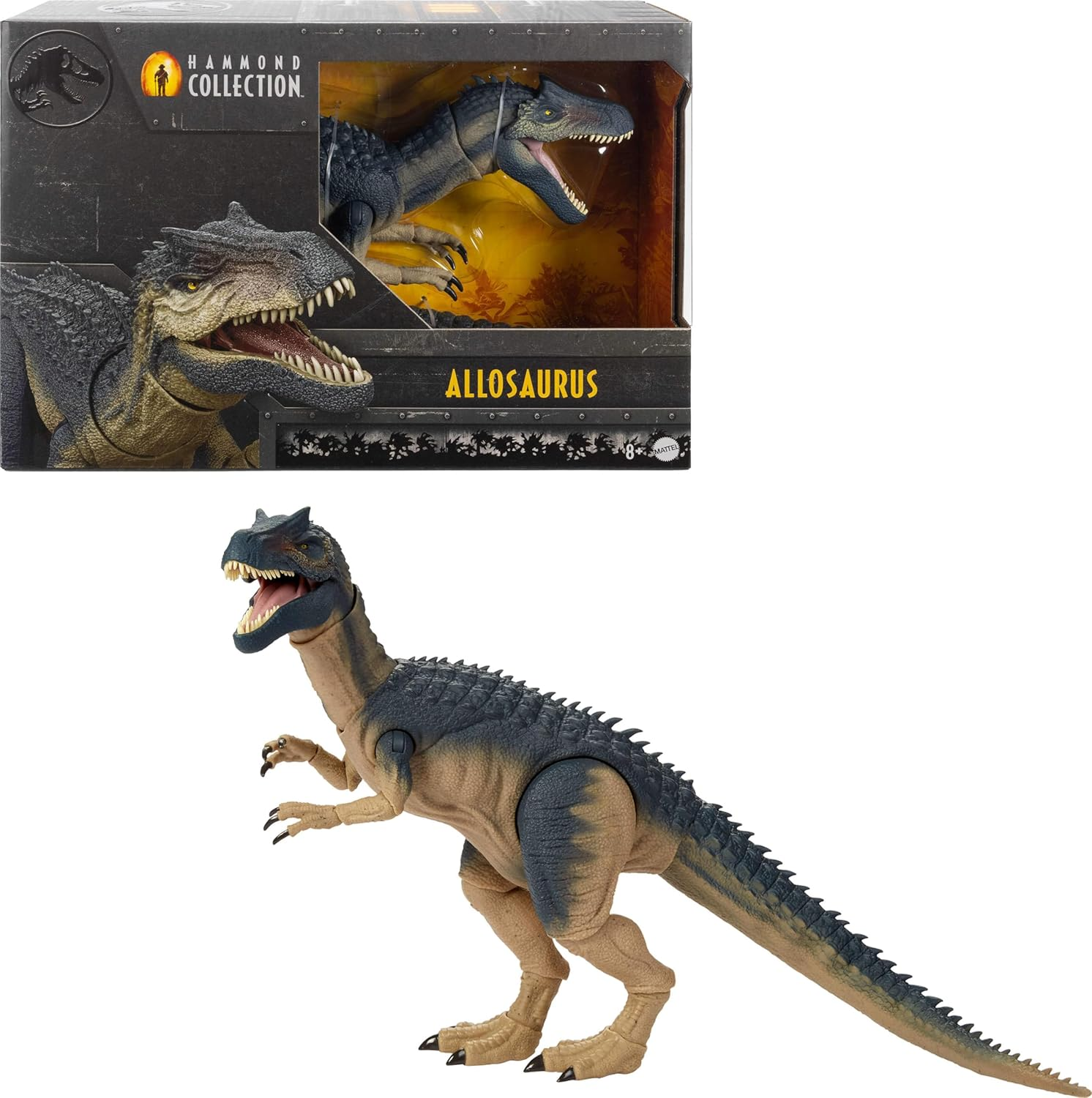 Mattel Jurassic World Hammond Collection Allosaurus Dinosaur Action Figure, Premium Movie Design, Glass Eyes & Wired Tail, 19 Points of Articulation image number 2