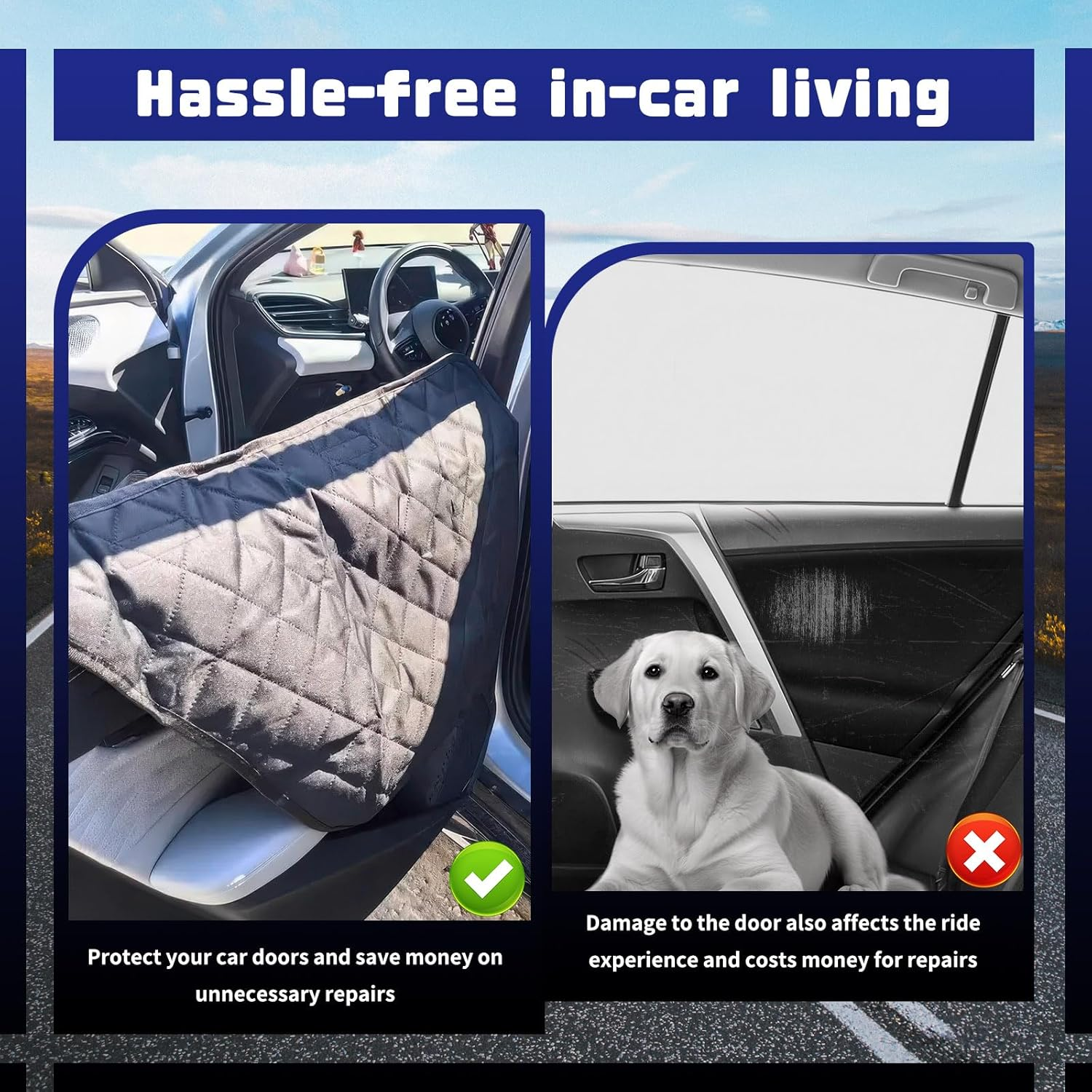 1 Pair Car Door Protector for Dogs, Waterproof & Anti-Slip Pet Car Door Covers, Black Vehicle Dog Car Window Protector Scratch Guard Accessories from Scratching (Oxford & PP) image number 2