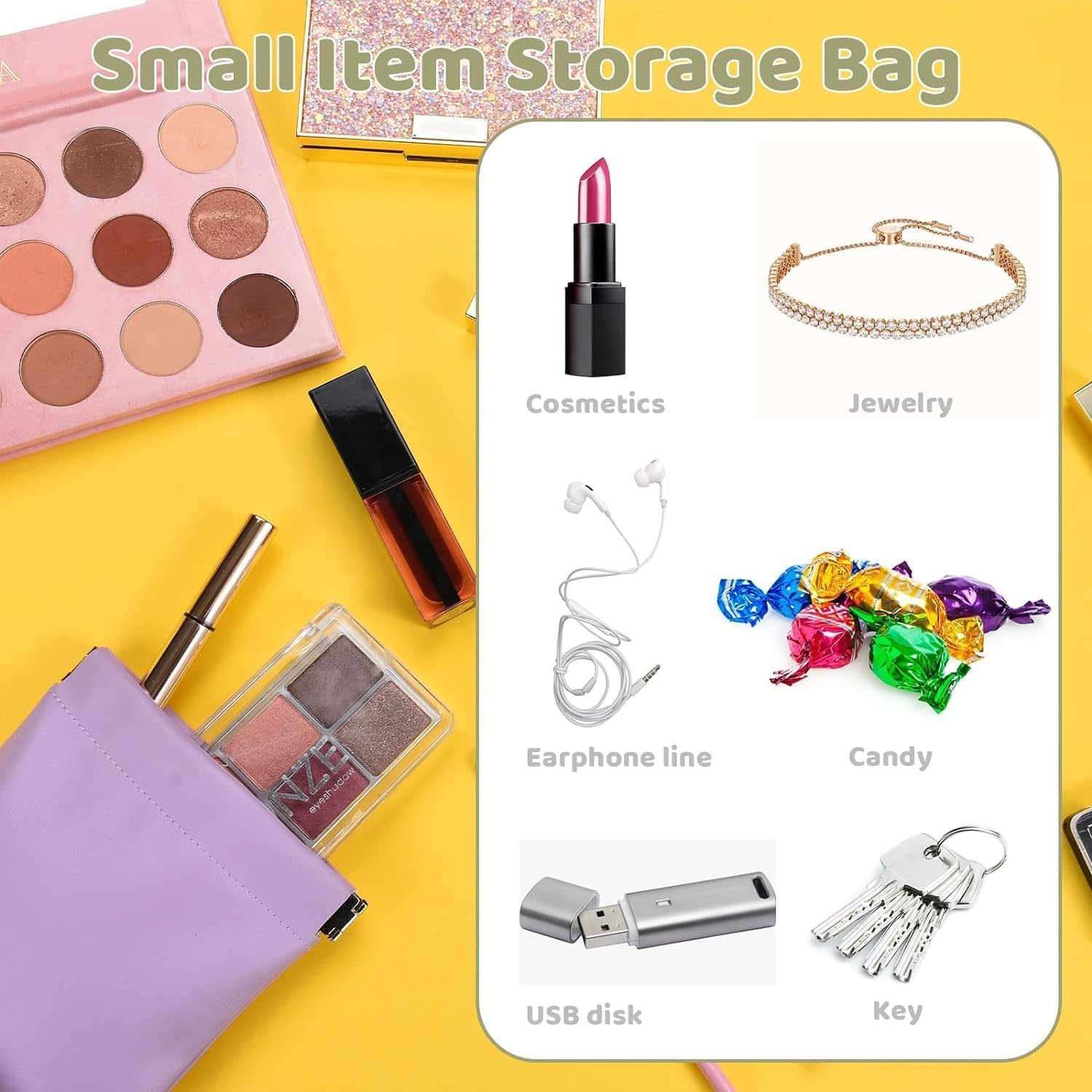 6Pcs Mini Pocket Cosmetic Bag for Purses, Mini Makeup Pouch for Women, Snap Closure Organizer Pouch for Cosmetics, Headphones, Jewellery image number 3