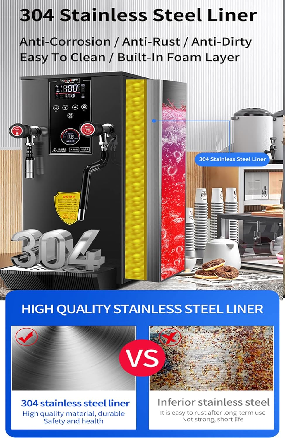 Commercial Multi-Purpose Milk Frother 12L Steam Milk Frothing Machine Full-Automatic Boiling, Electric Milk Foam Maker LED Display for Espresso Coffee Tea Coffee Shop Dessert Shop Hotel Milk image number 2