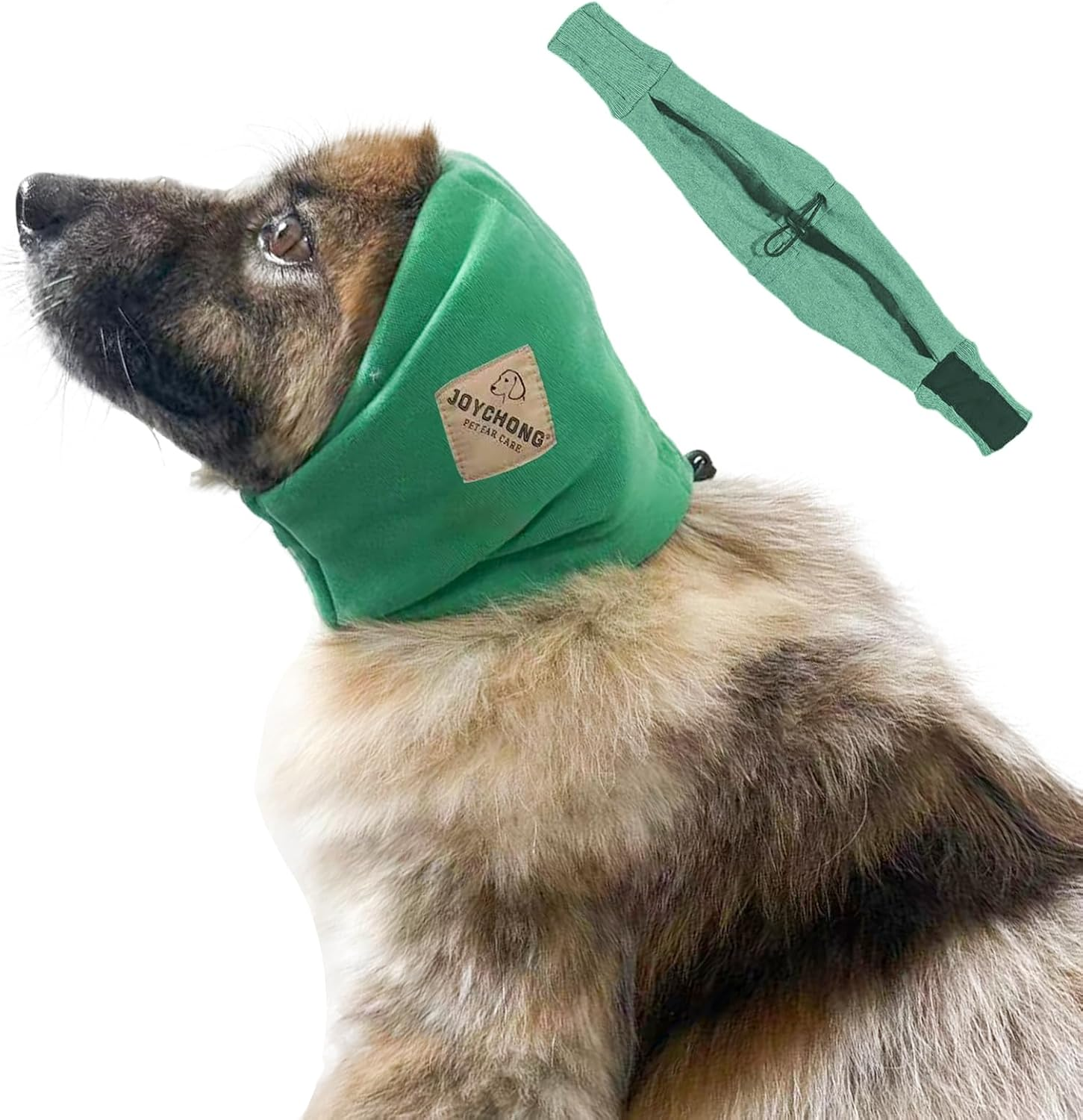 Joychong Dog Ear Muffs Noise Protection, Head Cover and Neck Warmer, Adjustable Headband for Anxiety Relief, Thunderstorms, Dog Hematoma,Green,M
