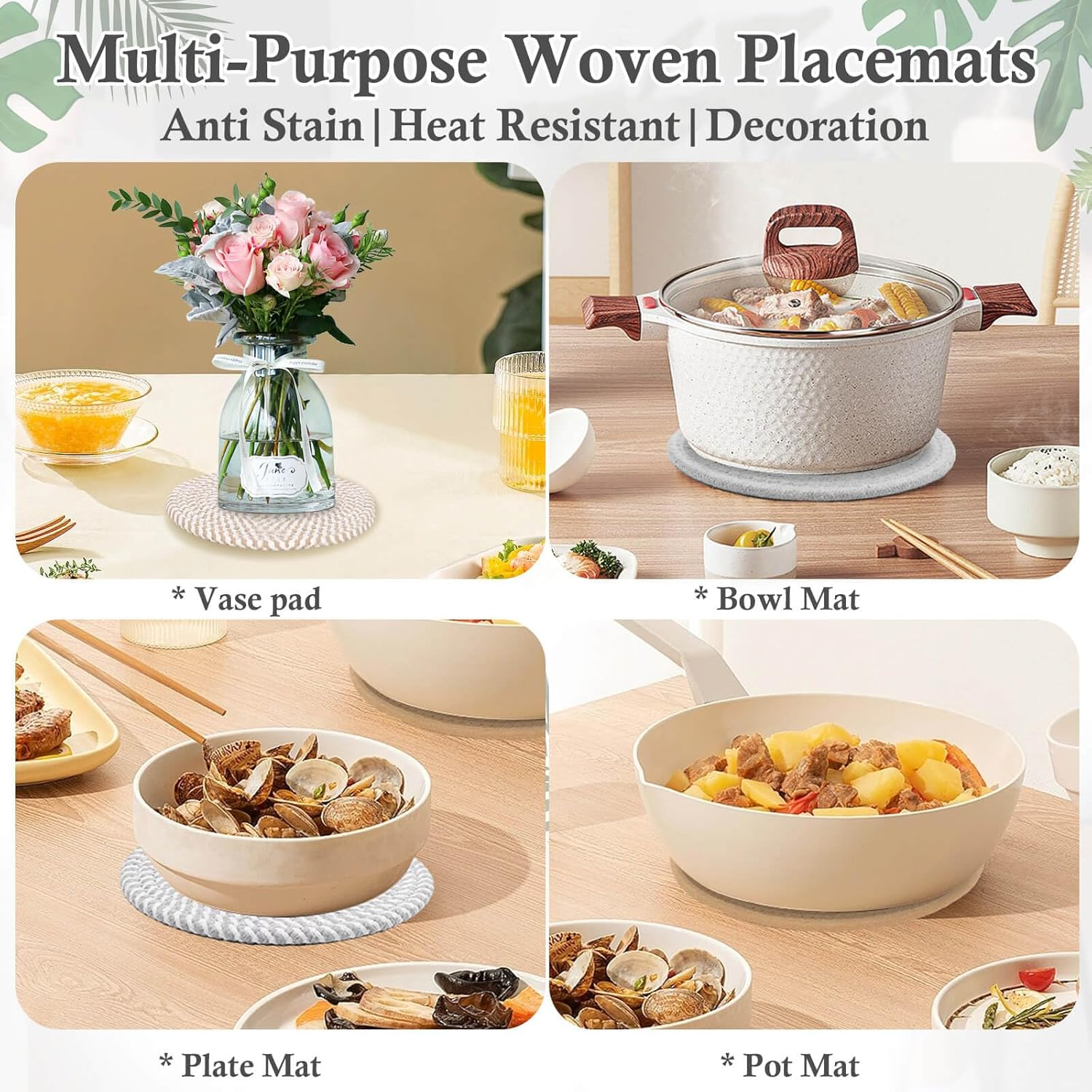 Billbotk 7" Trivets for Dishes, Pots and Pans, 4 Heat Resistant Hot Pads, Pot Holders for Kitchen, Plate Mats for Kitchen Decor (Gray & Brown) image number 4