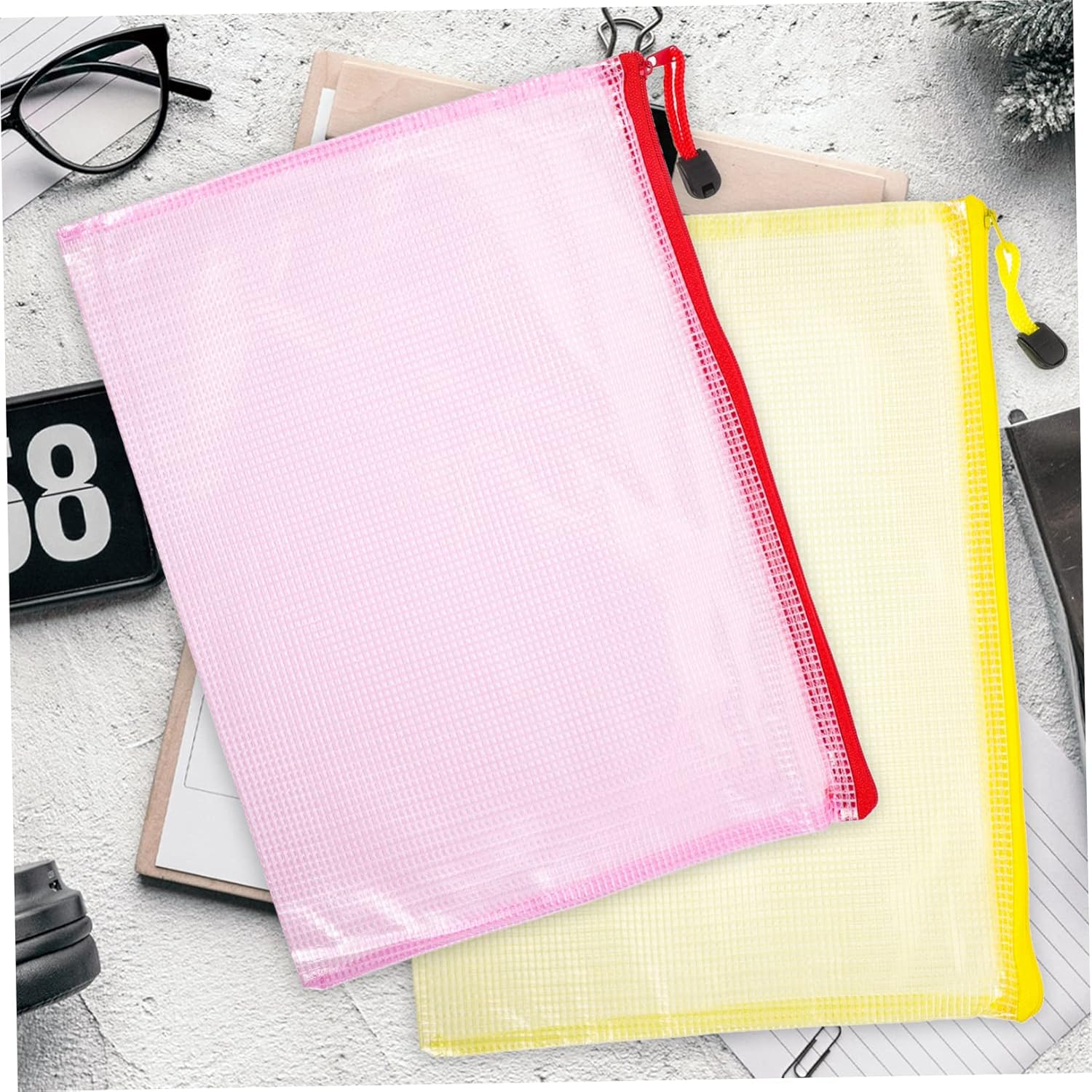 UTHCLO 12Pcs A4 Mesh File Bags Zippered Document Organizers Waterproof Thickened Multipurpose Storage Pouches for Office and School image number 6