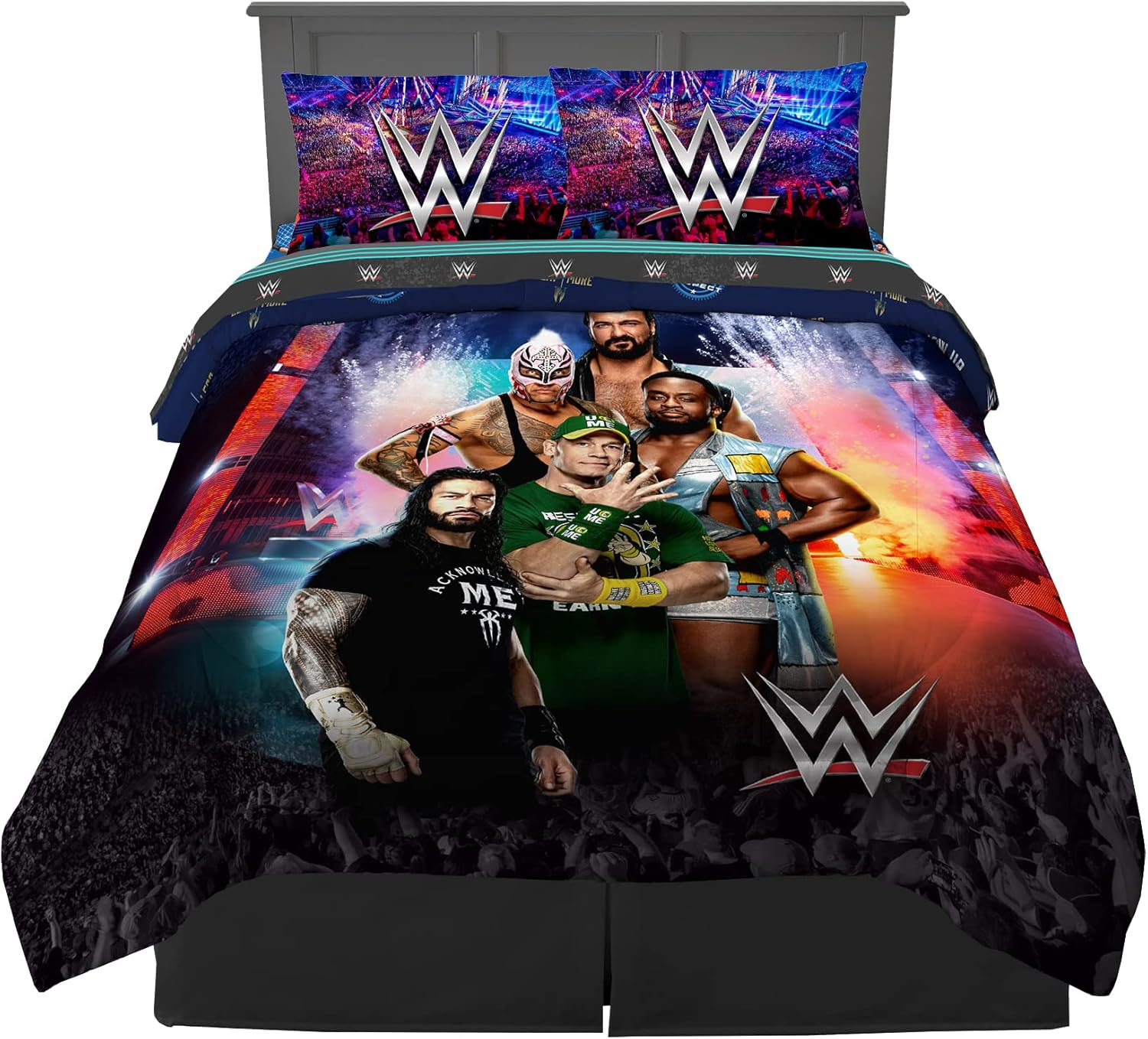Franco Kids Bedding Super Soft Comforter and Sheet Set, 5 Piece Full Size, WWE