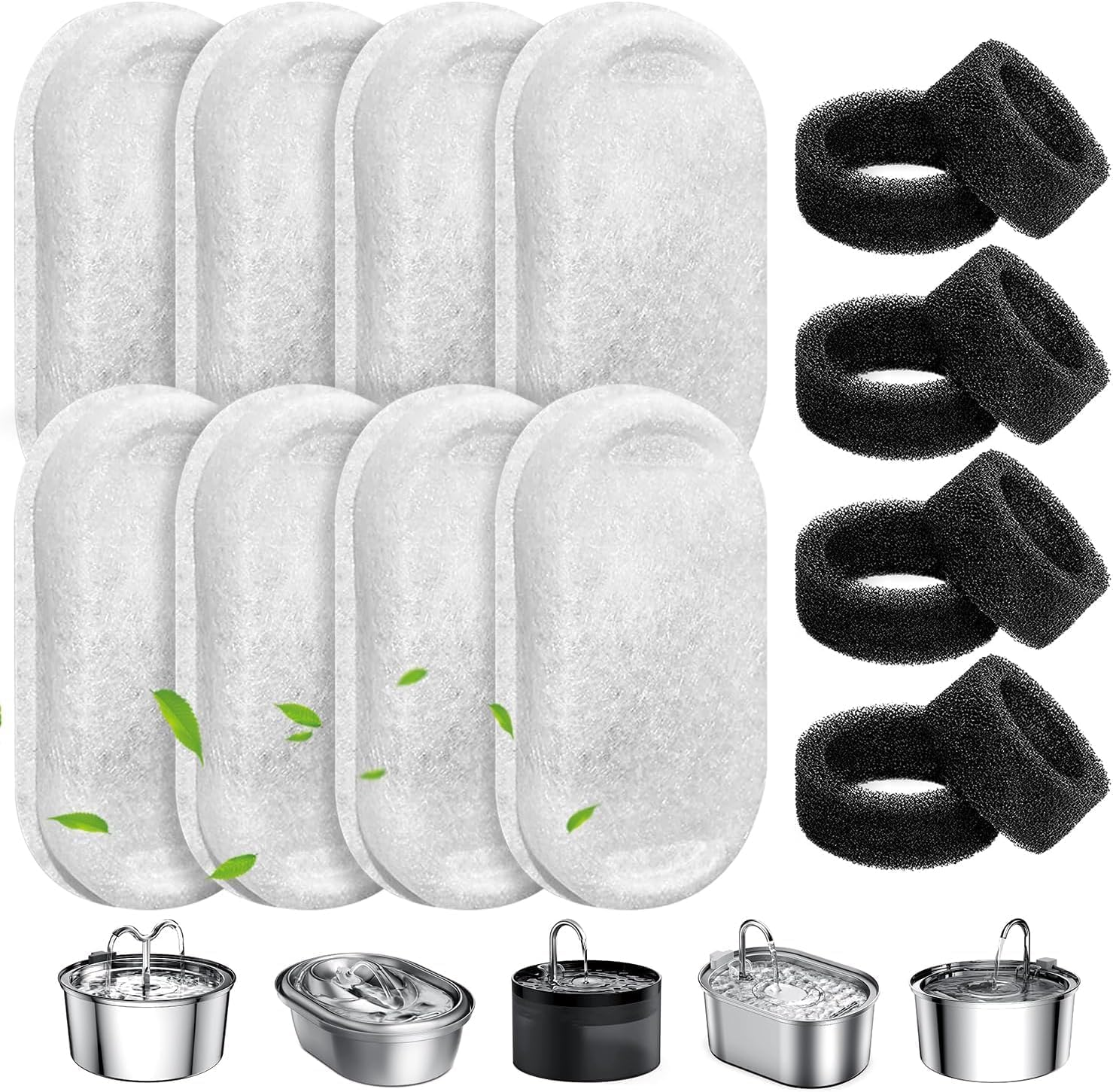 Monehet Pet Water Fountain 3.2L Stainless Steel Pet Fountain Cat Water Fountain Dog Water Dispenser with Water Level Window and LED Light, Ultra-Quiet Pump (White, Runway Filter Element 8+8)