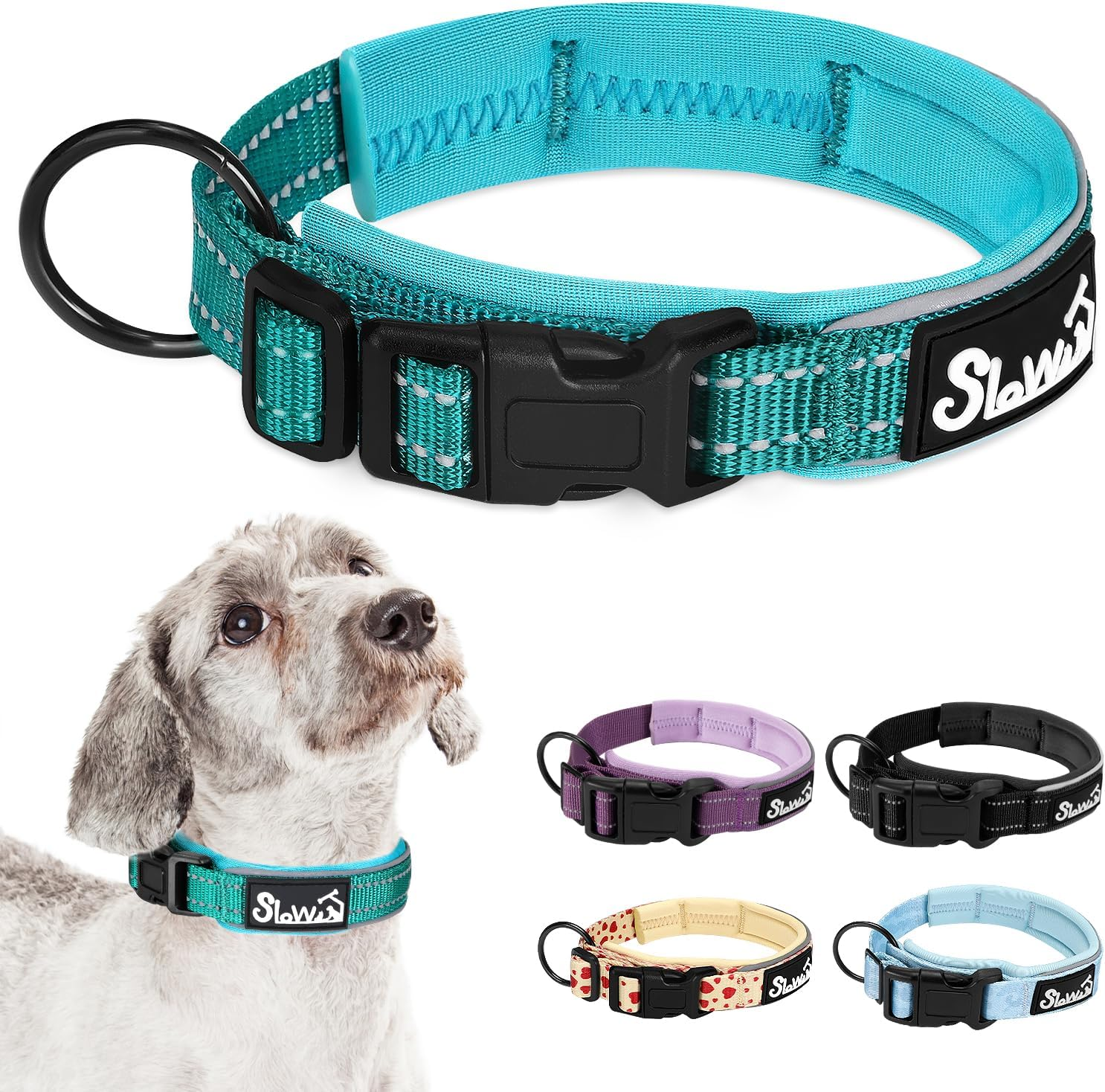 Slowton Reflective Dog Collar with Safety Buckle, Adjustable Reflective Neoprene Padded Collars Breathable Nylon Pet Collar for Dogs Puppy image number 4
