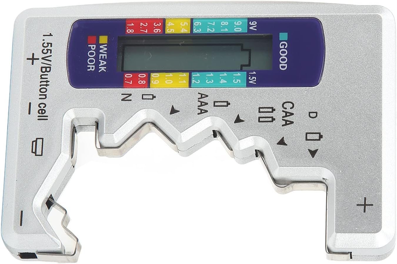 Battery Tester, Universal LCD Display Battery Checker Support D C N Type, AA AAA Battery, Button Cell Analyzer Power Measure Volt Checker Meter for Home (Silver) image number 1
