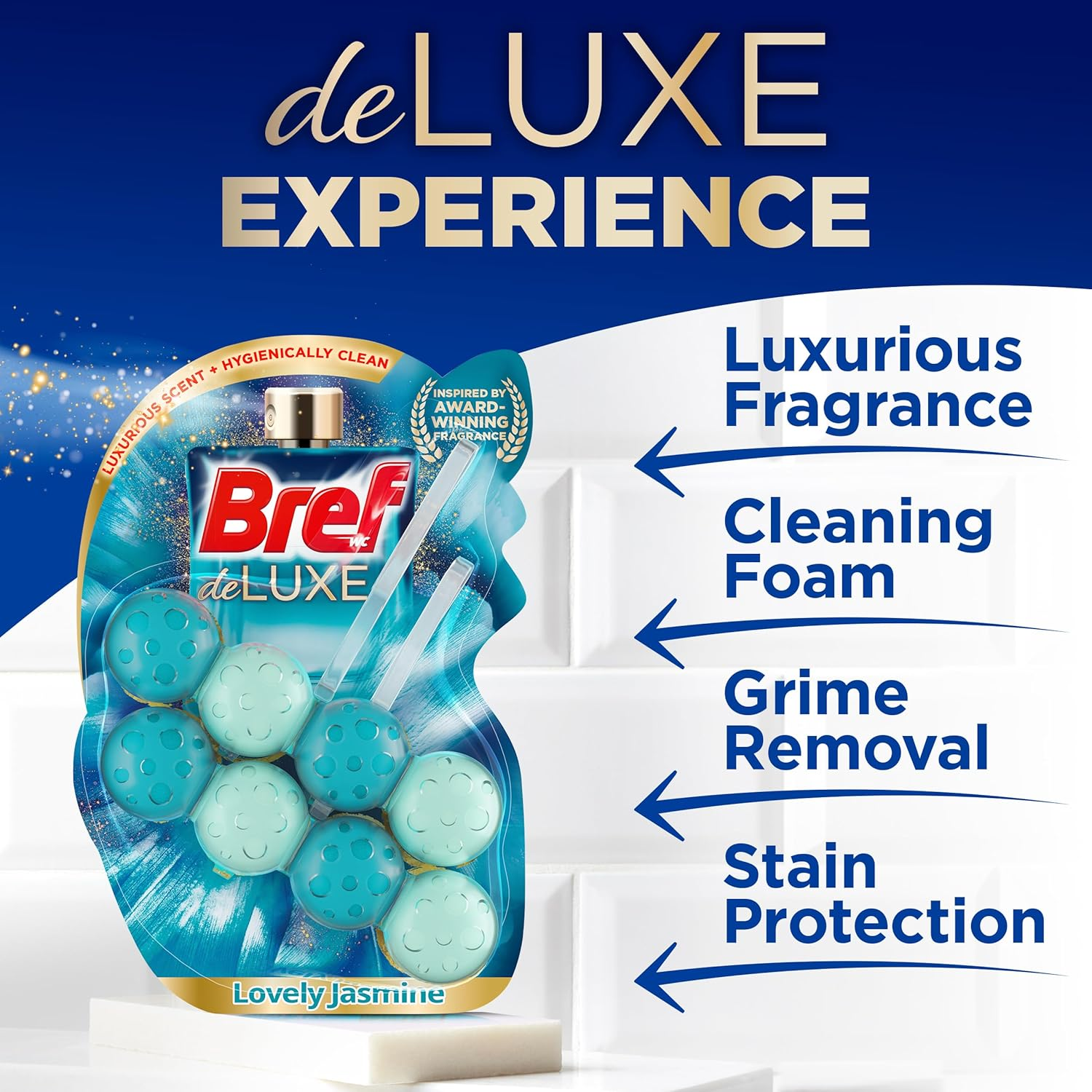 Bref Deluxe Lovely Jasmine Rim Block Toilet Cleaner, 50 G (Pack of 2) image number 2