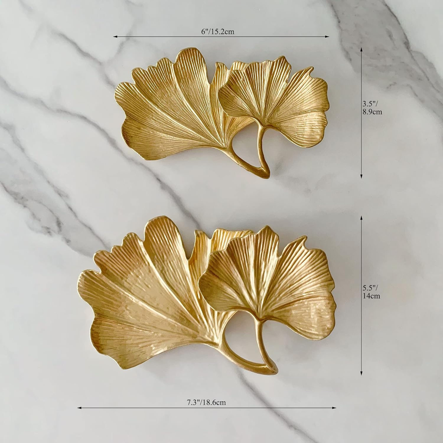 Metal Jewelry Dish, Small Leaf Shaped Ring Holder Jewelry Organizer, Trinket Dish Vanity Tray for Dresser Christmas Birthday Wedding Gifts 2-Tier Ginkgo(Large)-Gold image number 2