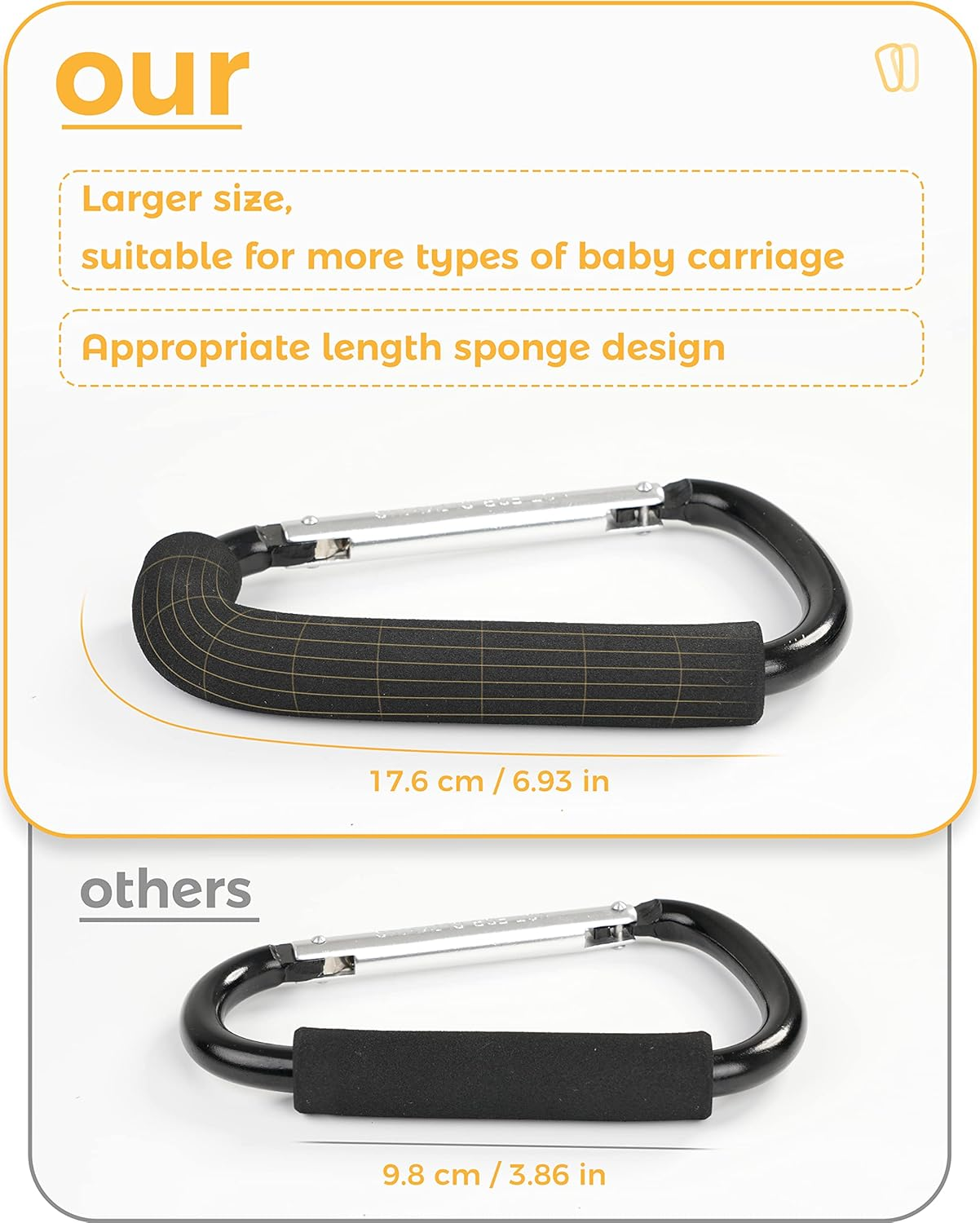 Stroller Hooks, 6.3" Large Stroller Clip, Stroller Hooks for Hanging Bags and Shopping, Stroller Accessories for Mommy, Large Carabiner image number 6