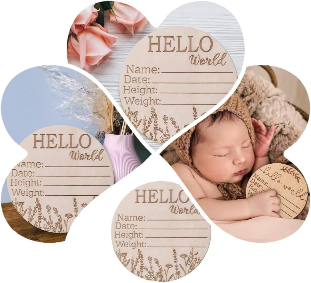 Handcrafted Basswood,Baby Birth Announcement Sign with Monthly Milestone Cards and Baby Name Sign, Wooden Photo Props and Growth Milestone. (A) image number 1