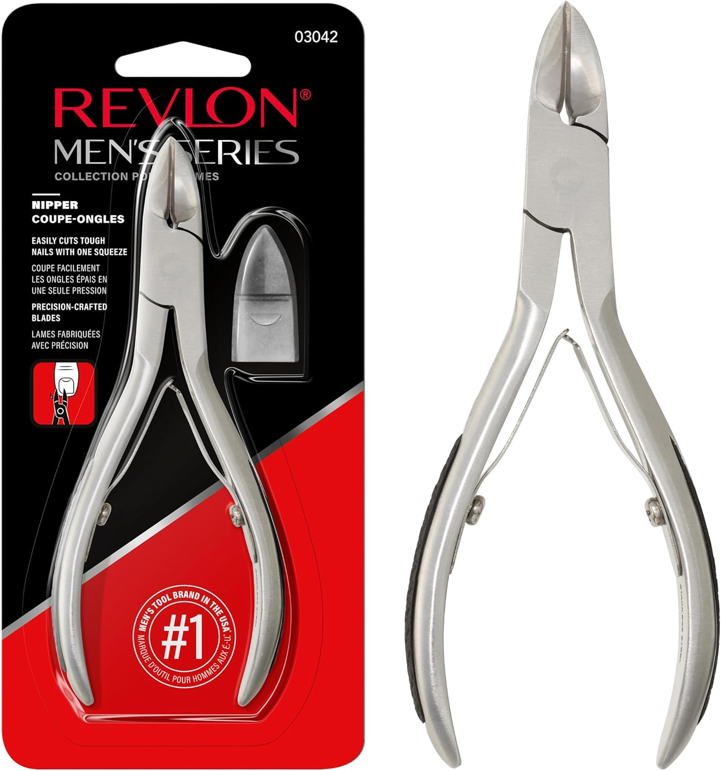 Revlon Nail Clipper for Men, Durable for Tough Fingernail and Toenail Trimming, Ergonomic No-Slip Grip Handle, Stainless Steel, 1 Count image number 2