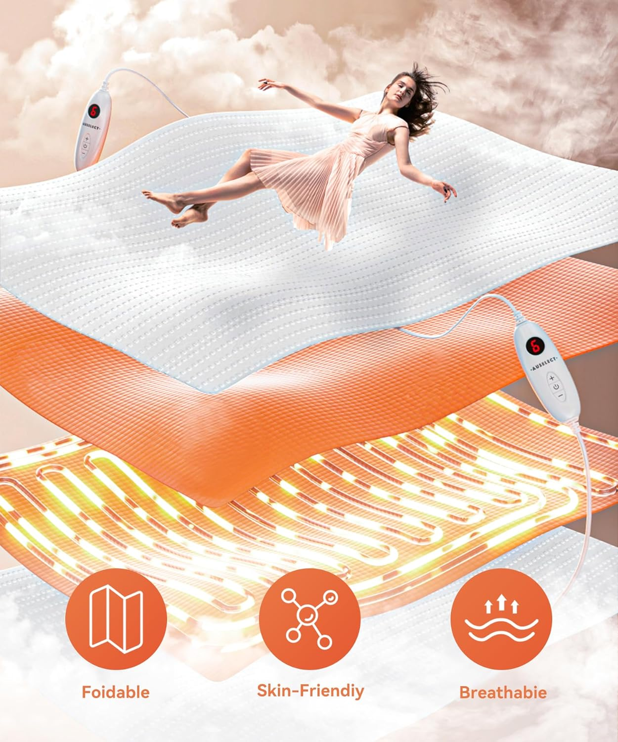 Heated Blanket Queen, Electric Blanket Machine Washable 203X105Cm, Dual Zone Heated Mattress Pad Electric Bed Warmer with Overheat Protection, Underblanket Heating Auto off for Queen Size Bed