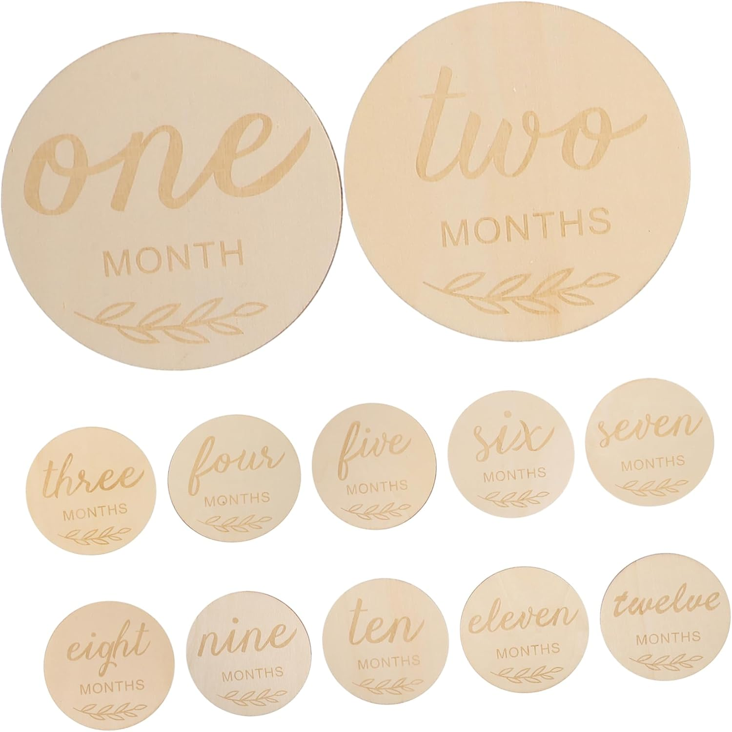 Anneome 12Pcs Milestone Wooden Discs Monthly Growth Cards for Newborns Double Sided Decorative Markers Safe Natural for Photo Props And image number 1